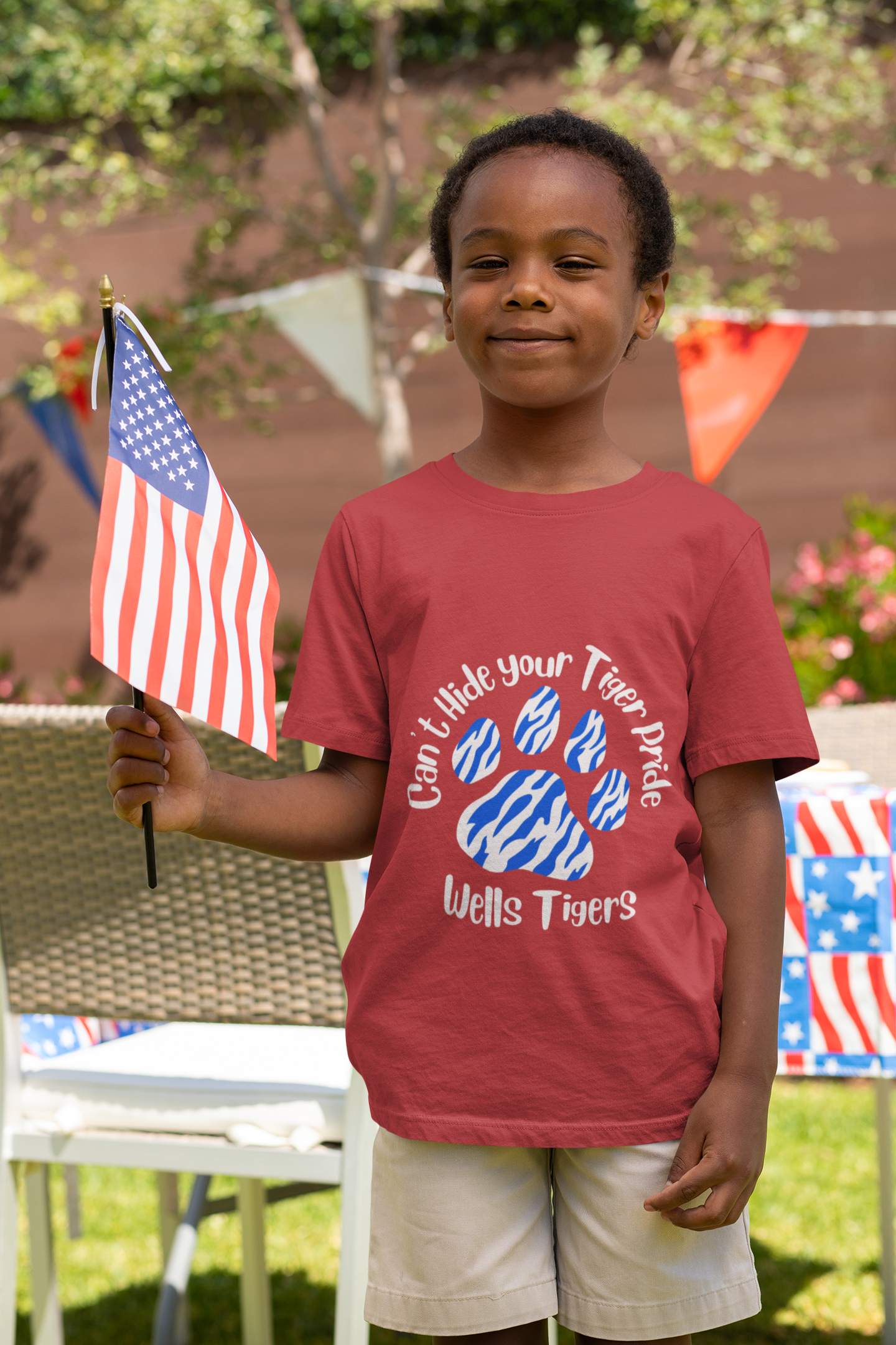 Wells Tigers Red and Blue Tiger Pride Spirit Shirt