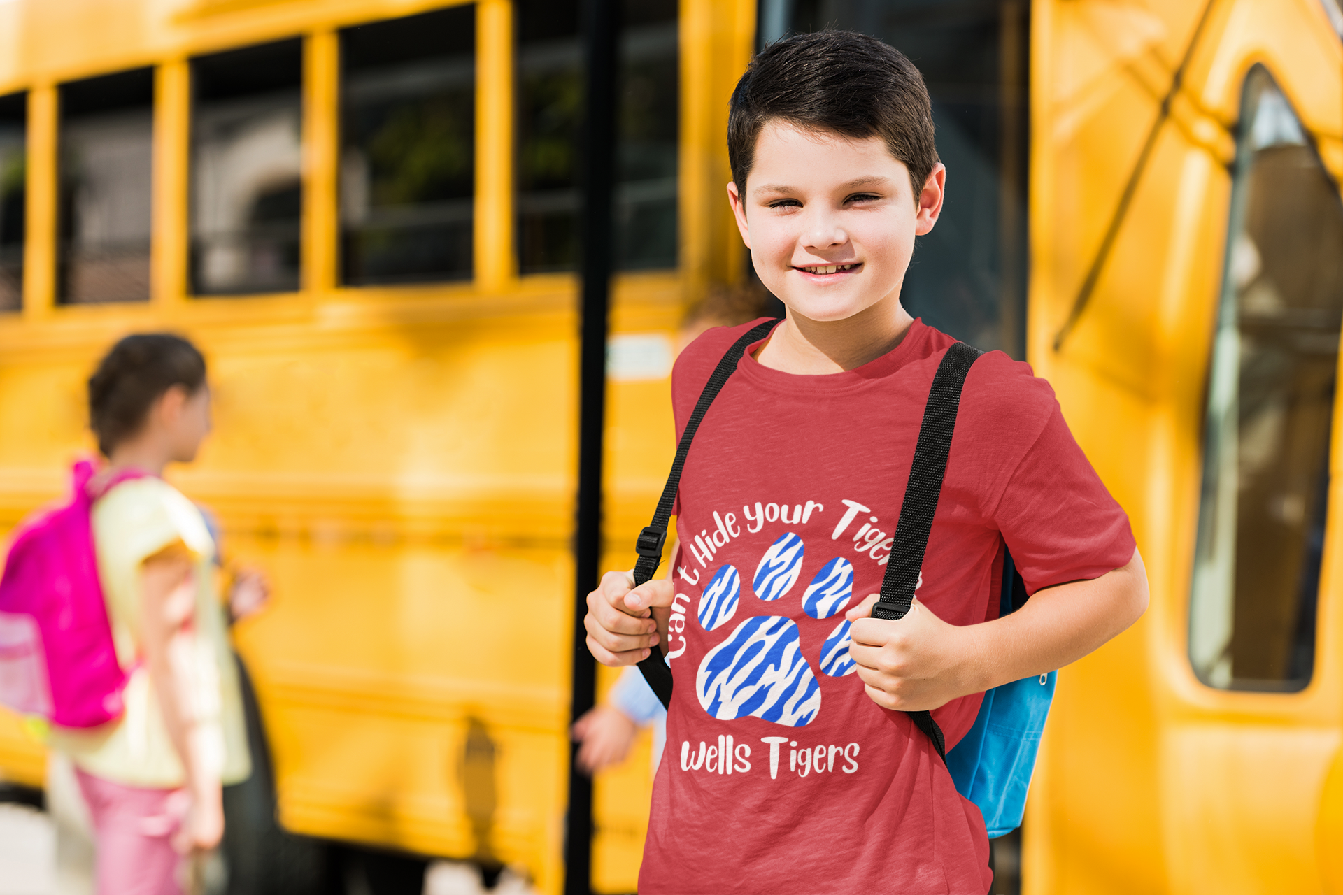 Wells Tigers Red and Blue Tiger Pride Spirit Shirt product thumbnail image Wells Tigers Red and Blue Tiger Pride Spirit Shirt product thumbnail image