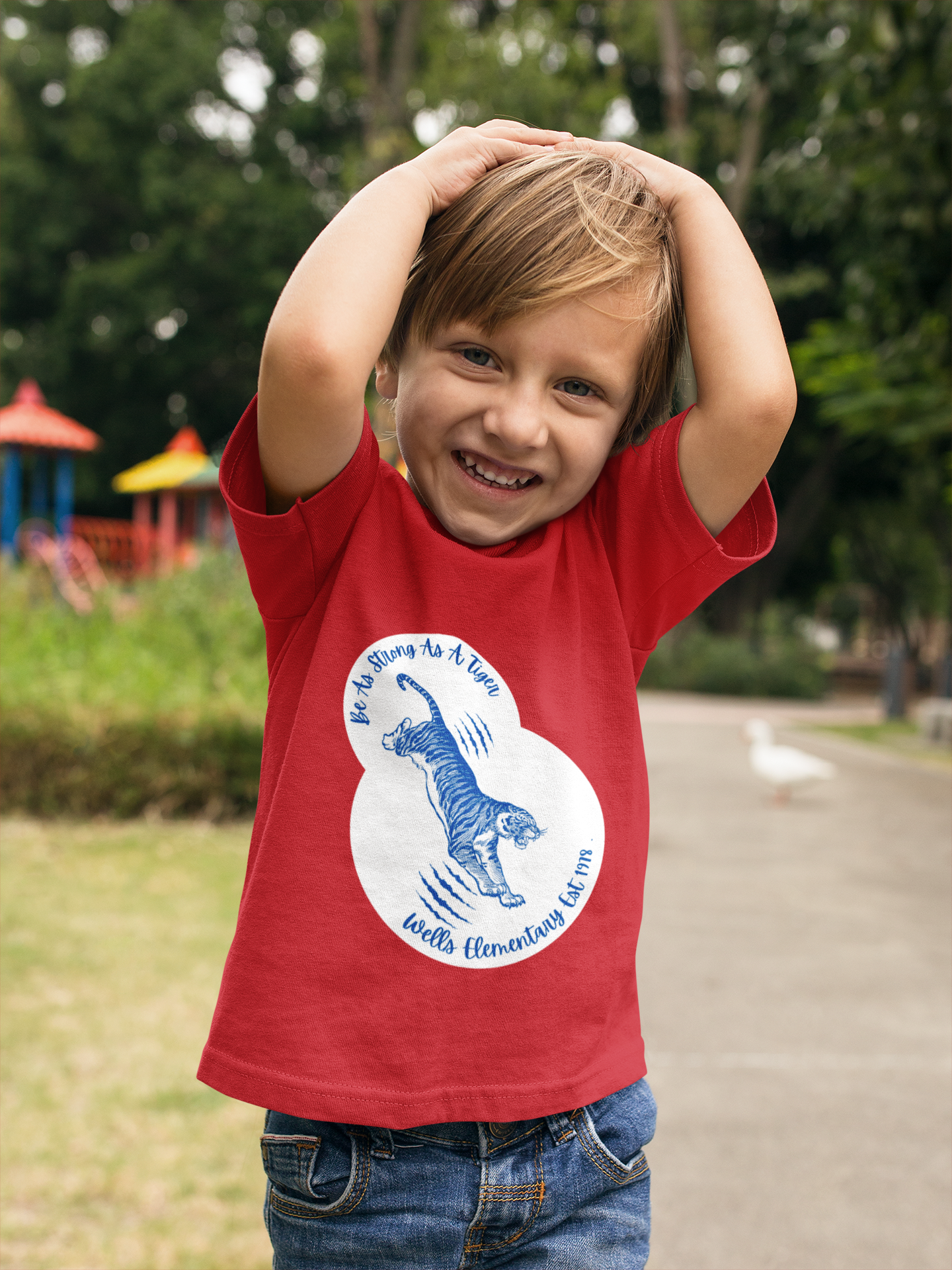 Wells Tigers Red and Blue Tiger Pride Spirit Shirt product thumbnail image Wells Tigers Red and Blue Tiger Pride Spirit Shirt product thumbnail image