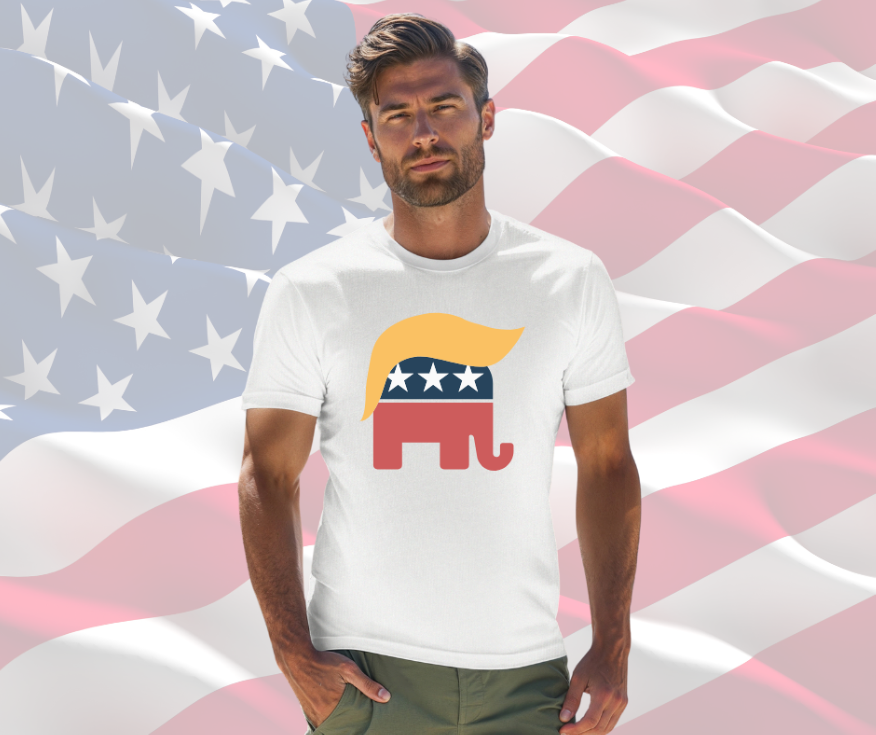 Republican Elephant Shirts, Patriotic T-Shirt for Men &amp; Women, Gilden Unisex Softstyle Short Sleeve Tee, Trump Elephant Shirt product thumbnail image