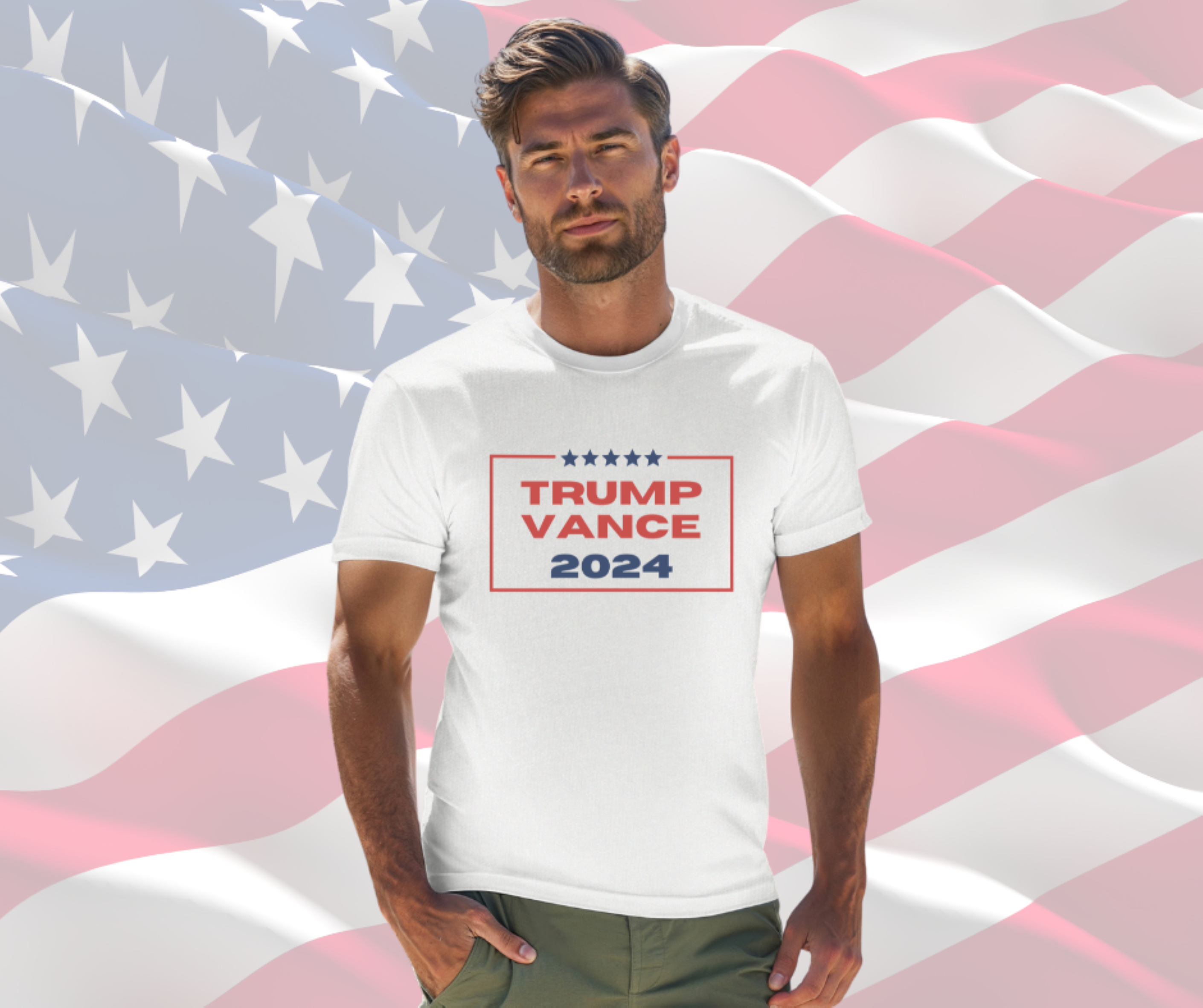 Trump Vance 2024 Patriotic T-Shirt for Men &amp; Women, Gilden Unisex Softstyle Short Sleeve Tee