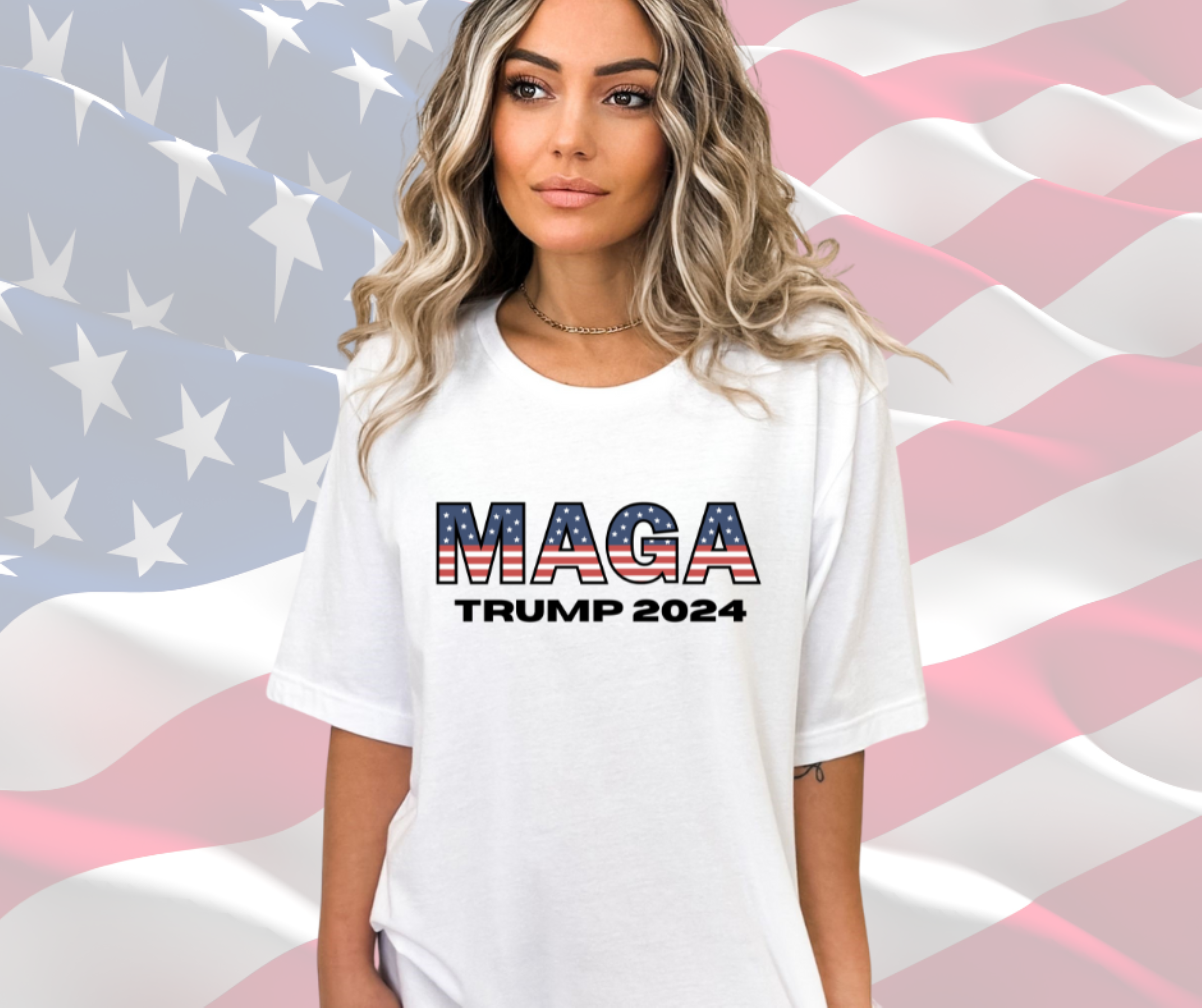 MAGA 2024 Patriotic T-Shirt for Men &amp; Women, Make America Great Again Gilden Unisex Softstyle Short Sleeve Tee