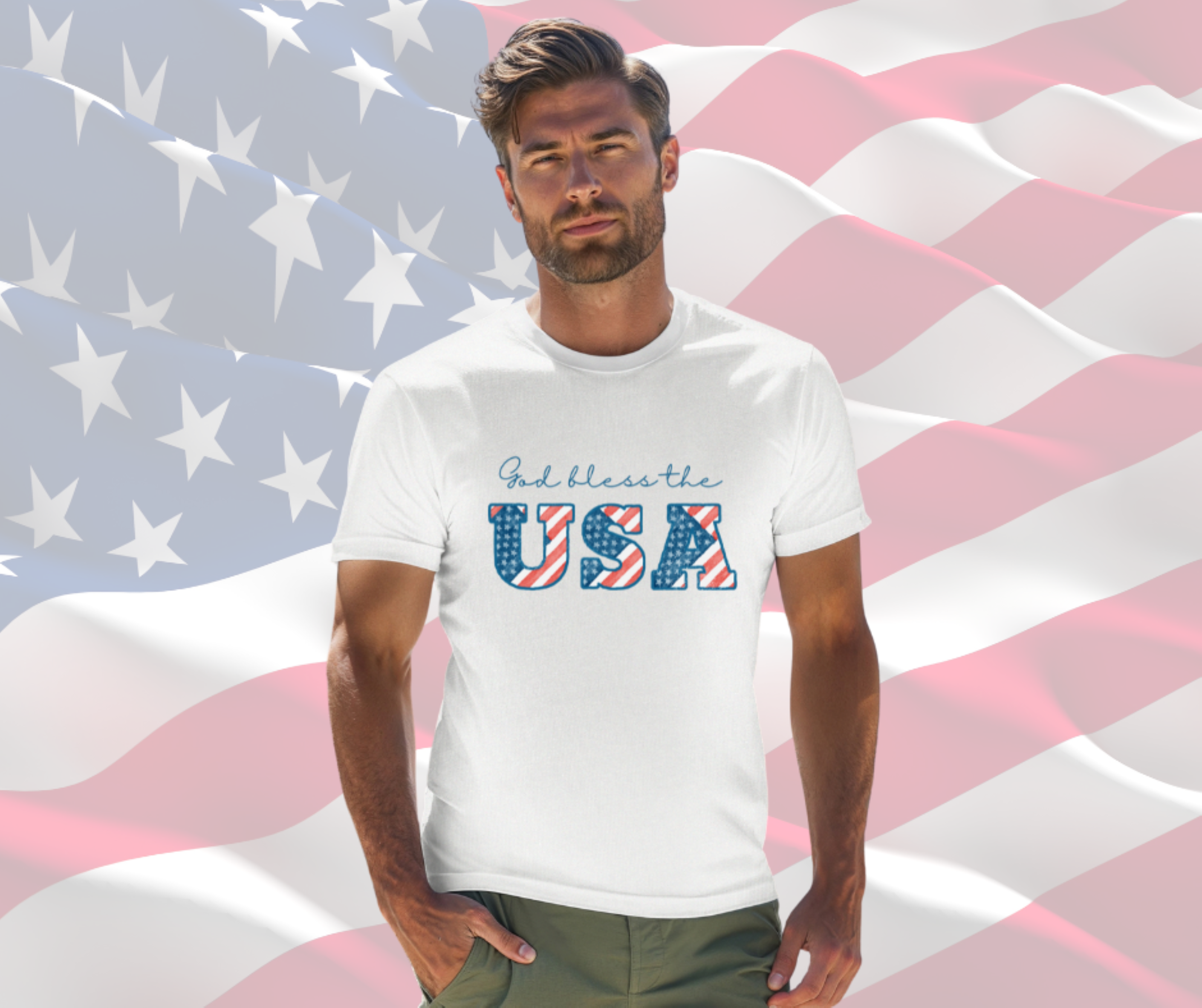 God Bless the USA Patriotic T-Shirt for Men &amp; Women, Gilden Unisex Softstyle Short Sleeve Tee