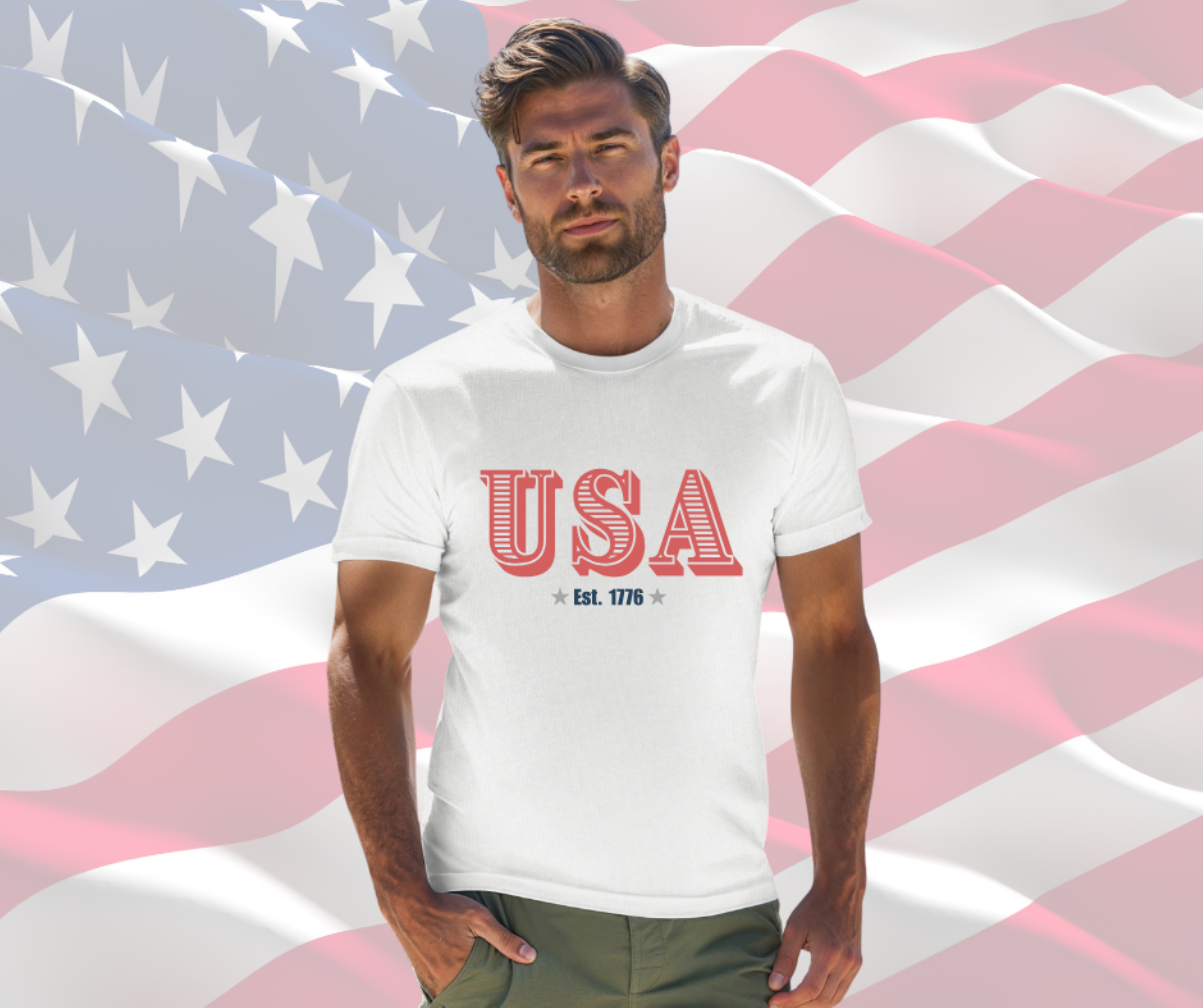 USA Est. 1776 Patriotic T-Shirt for Men &amp; Women, Gilden Unisex Softstyle Short Sleeve Tee product thumbnail image
