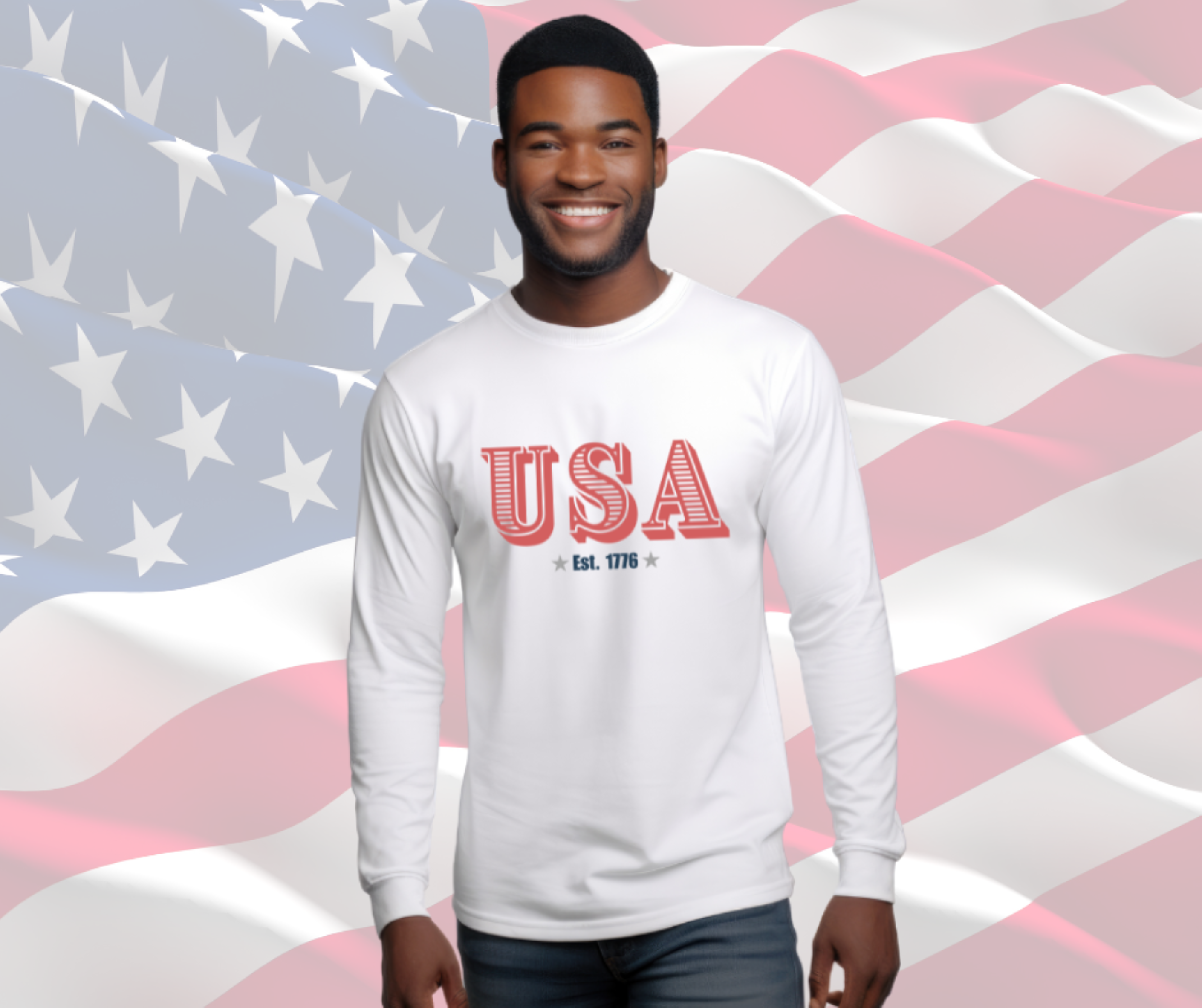 USA Est. 1776 Patriotic Tee, Gildan Ultra Cotton Long Sleeve Tee, Patriotic T-Shirt product thumbnail image