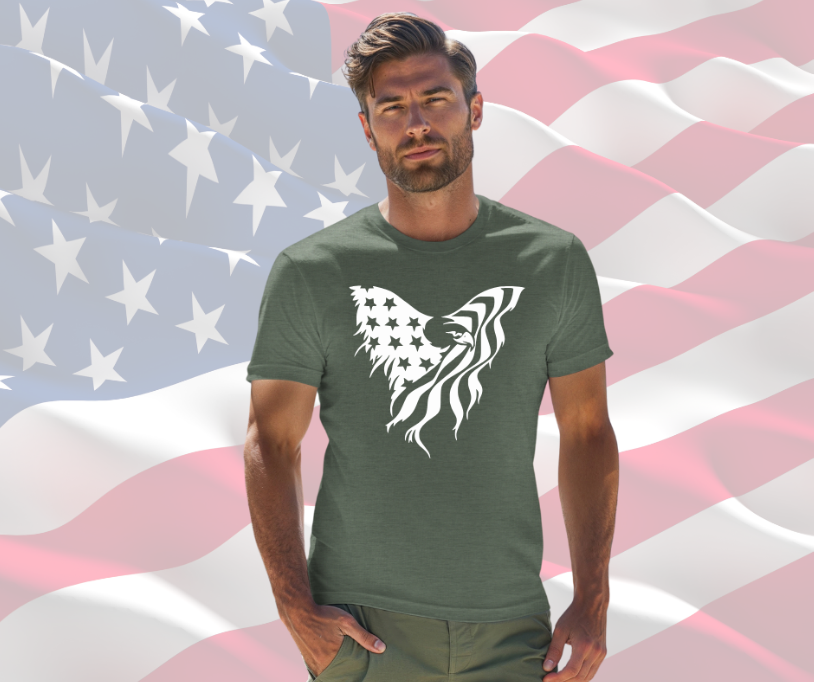Eagle Distressed American Flag Patriotic T-Shirt for Men &amp; Women, Gilden Unisex Softstyle Short Sleeve Tee product thumbnail image