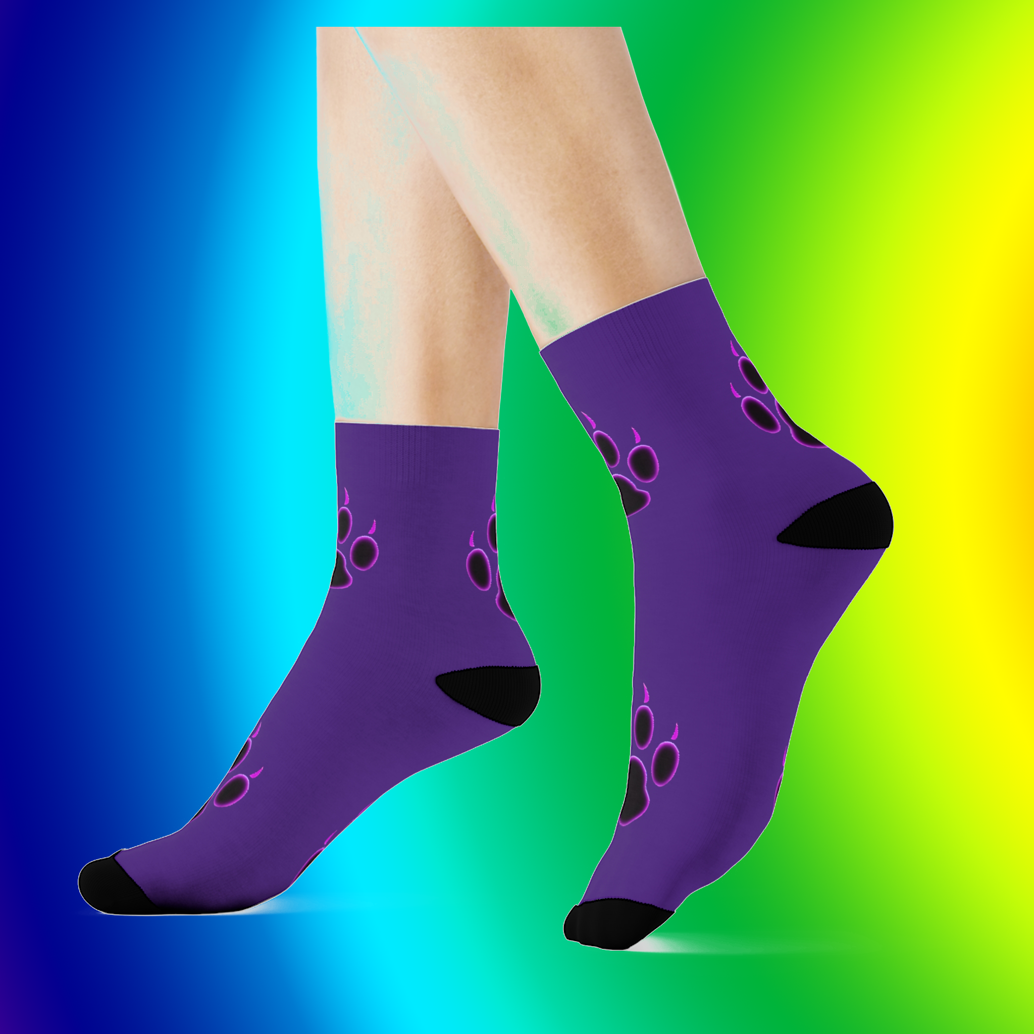 Purple Animal-Paw Print Crew Socks, Unique Gifts for Pet Lovers, Cozy Footwear for Home, Halloween, and Everyday Wear product thumbnail image