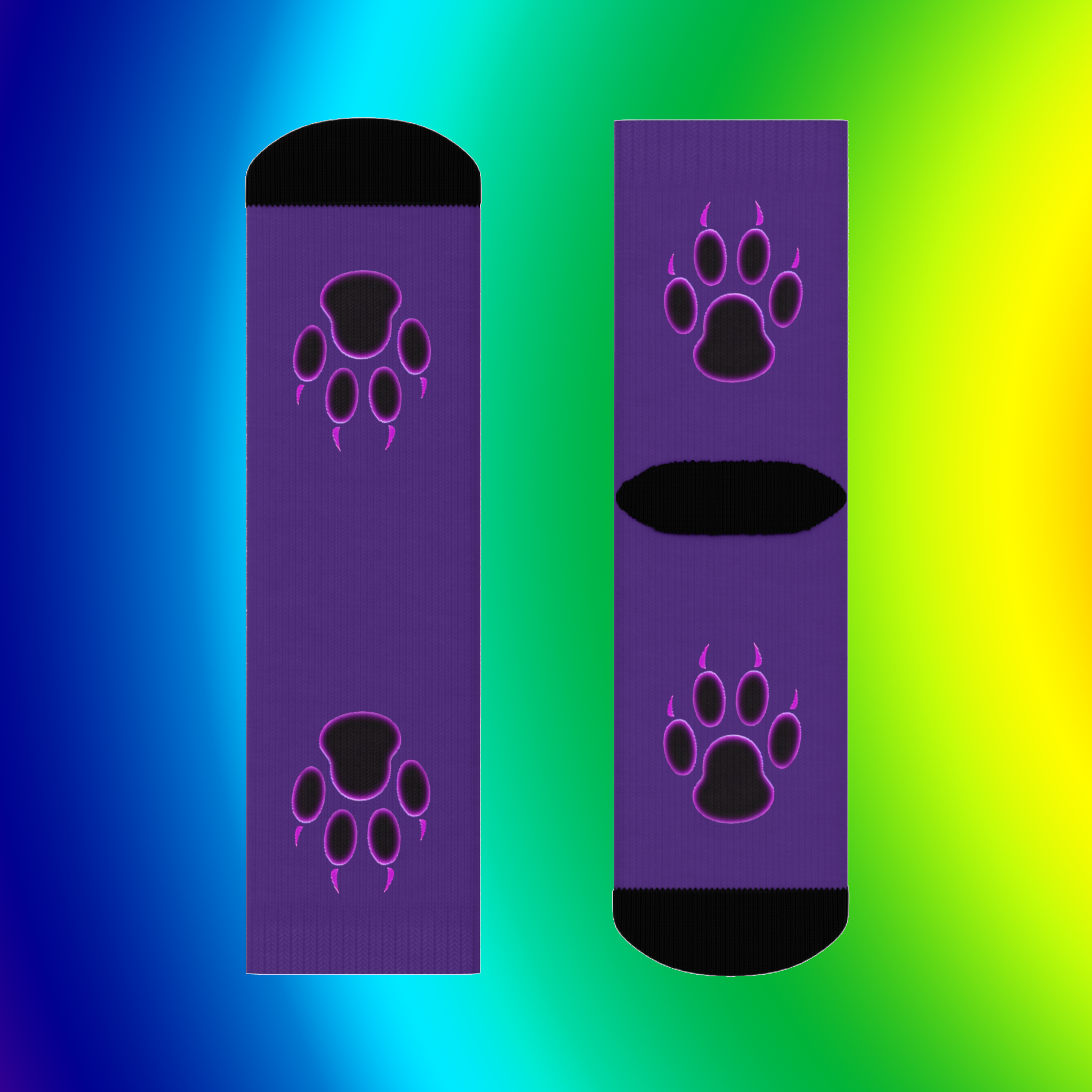 Purple Animal-Paw Print Crew Socks, Unique Gifts for Pet Lovers, Cozy Footwear for Home, Halloween, and Everyday Wear product thumbnail image