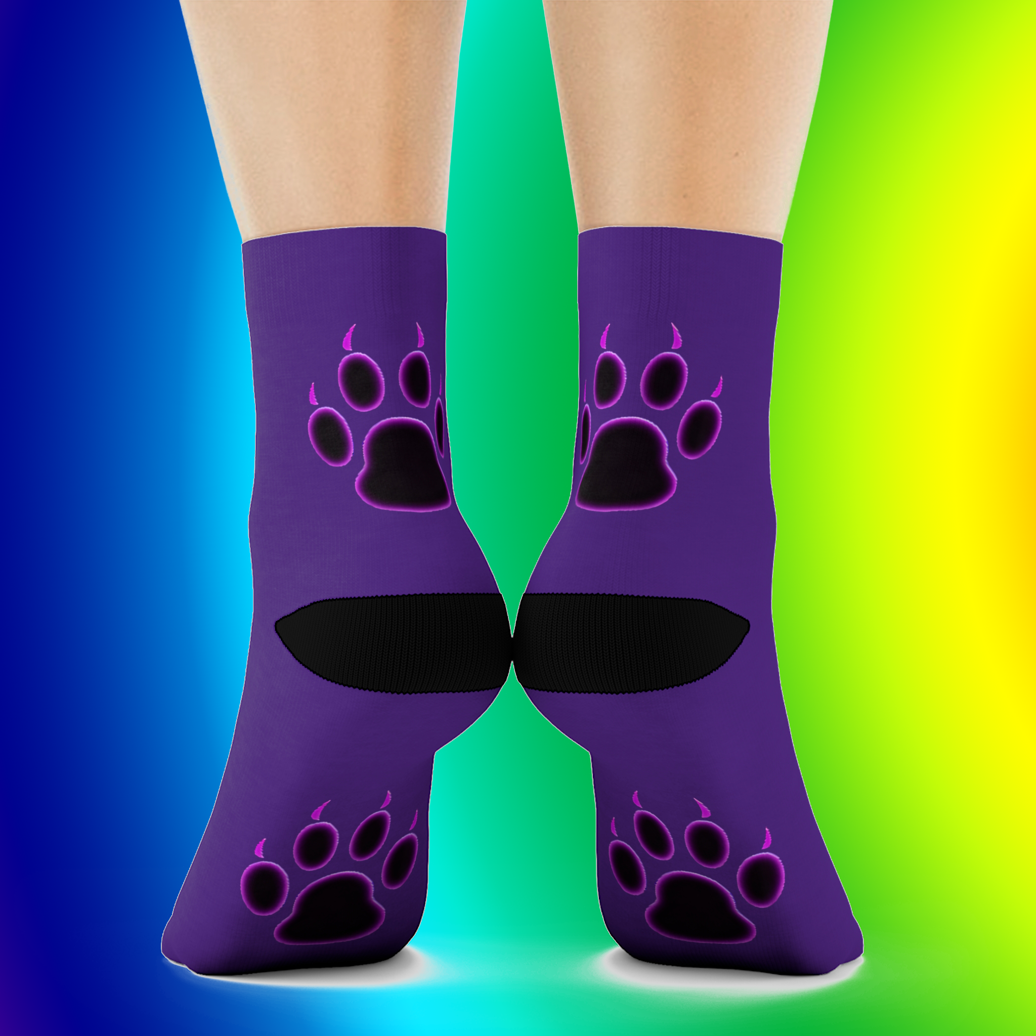 Purple Animal-Paw Print Crew Socks, Unique Gifts for Pet Lovers, Cozy Footwear for Home, Halloween, and Everyday Wear product thumbnail image