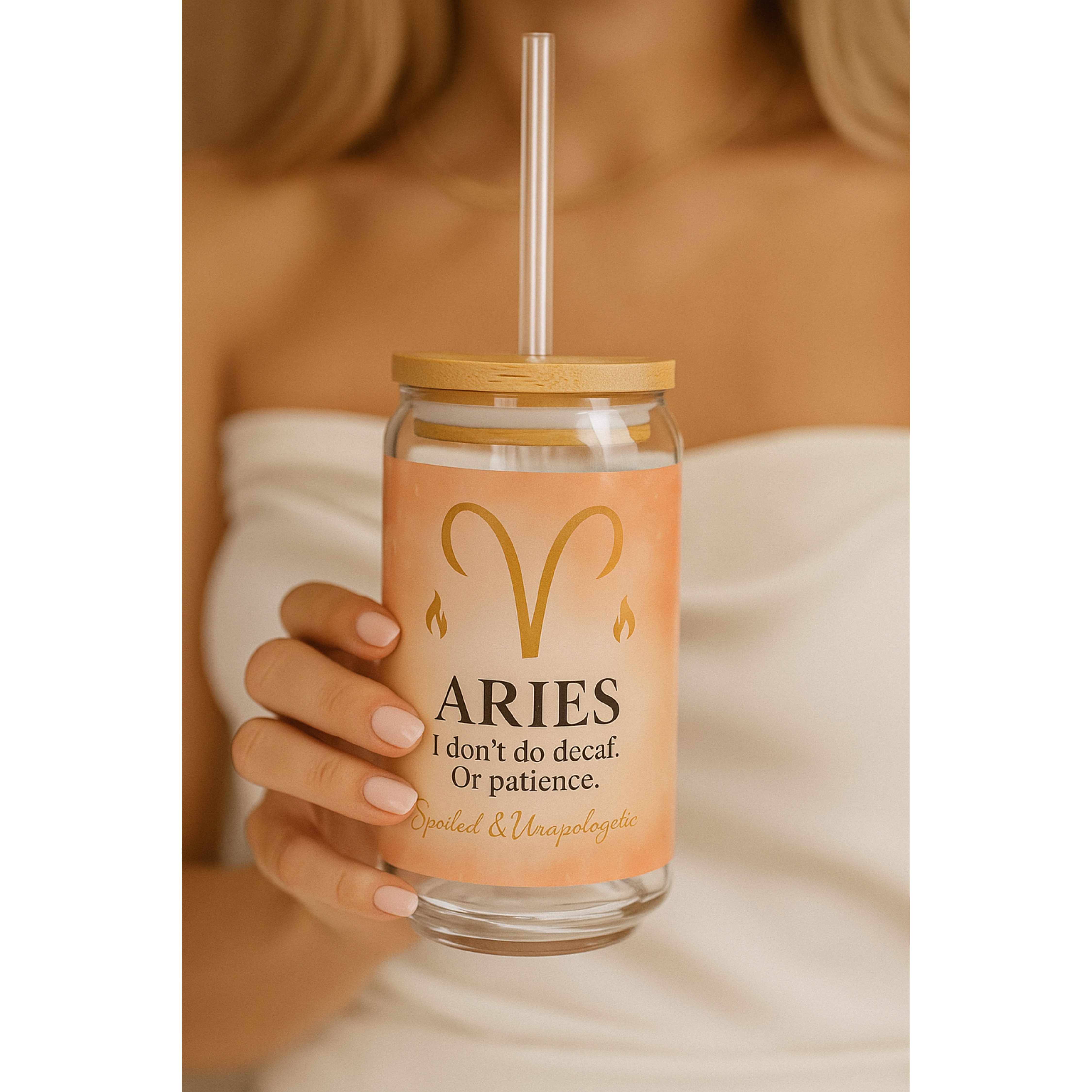 Aries Zodiac Personalized Sipper Glass with Bamboo Lid &amp; Straw 16 oz product thumbnail image