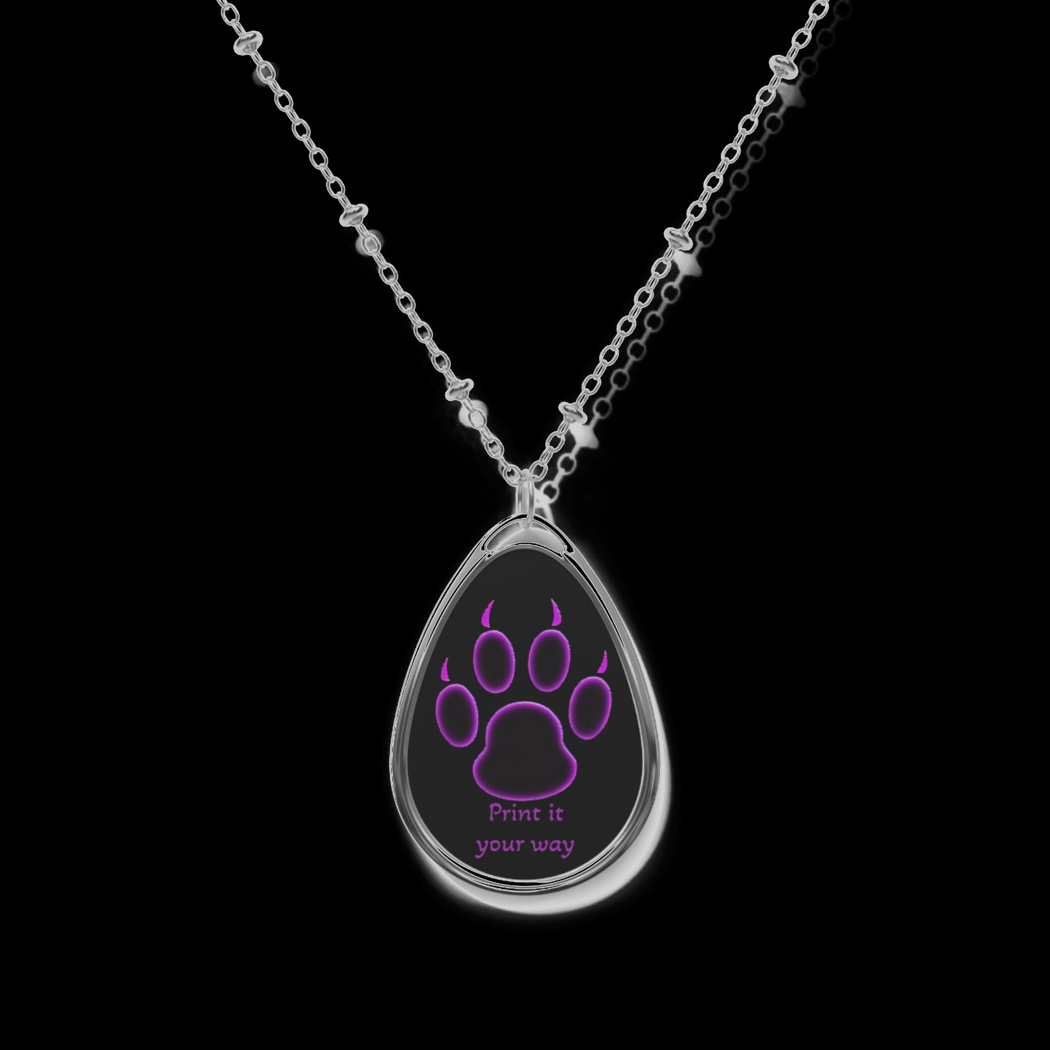 Elegant Oval Necklace with Paw Print, Personalized Pet Jewelry, Dog Lover Gift, Memorial Keepsake, Unique Cat Jewelry