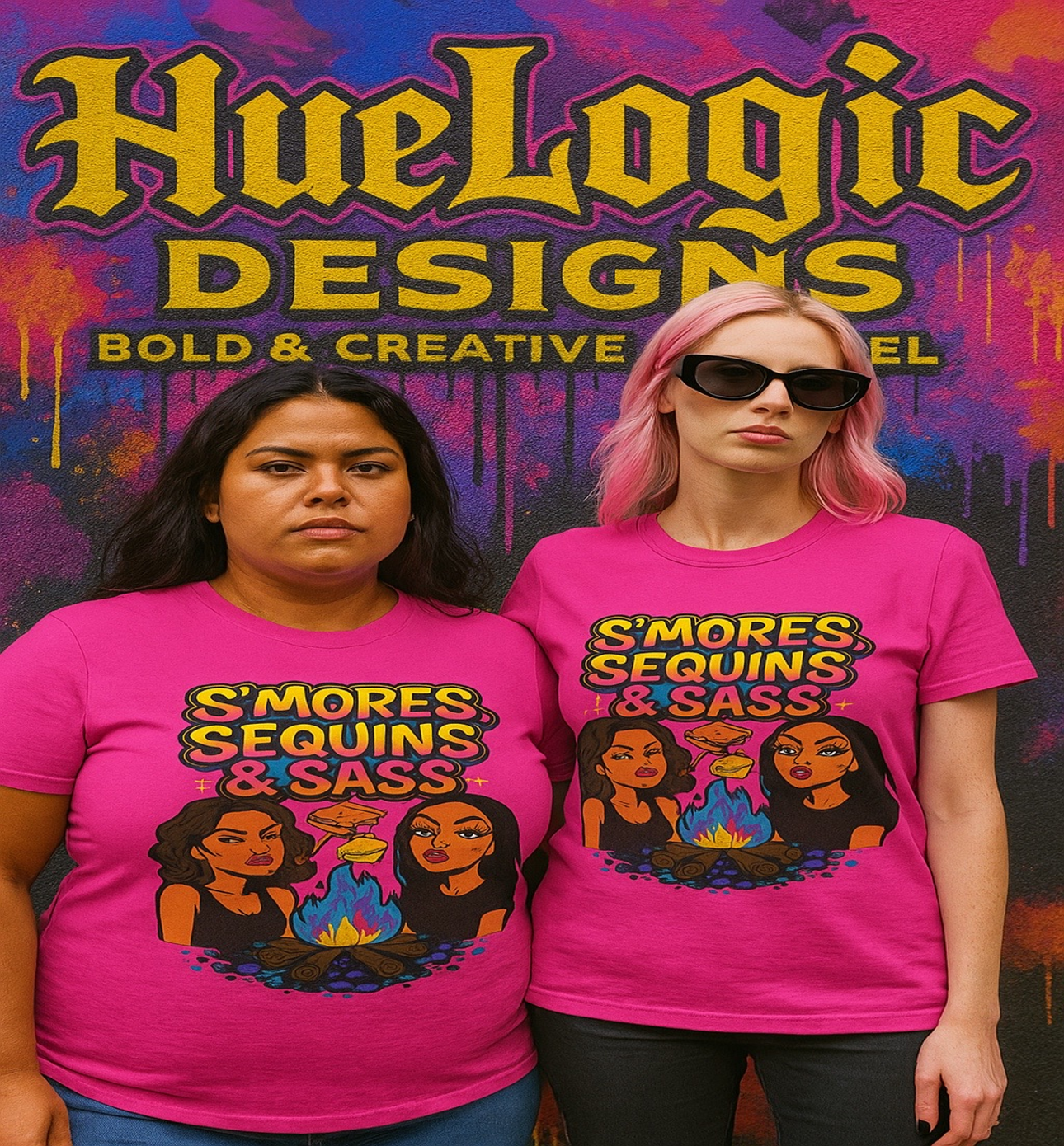 S’mores Sequins and Sass T-Shirt Funny Camping Graphic Tee for Women Pink Top product thumbnail image