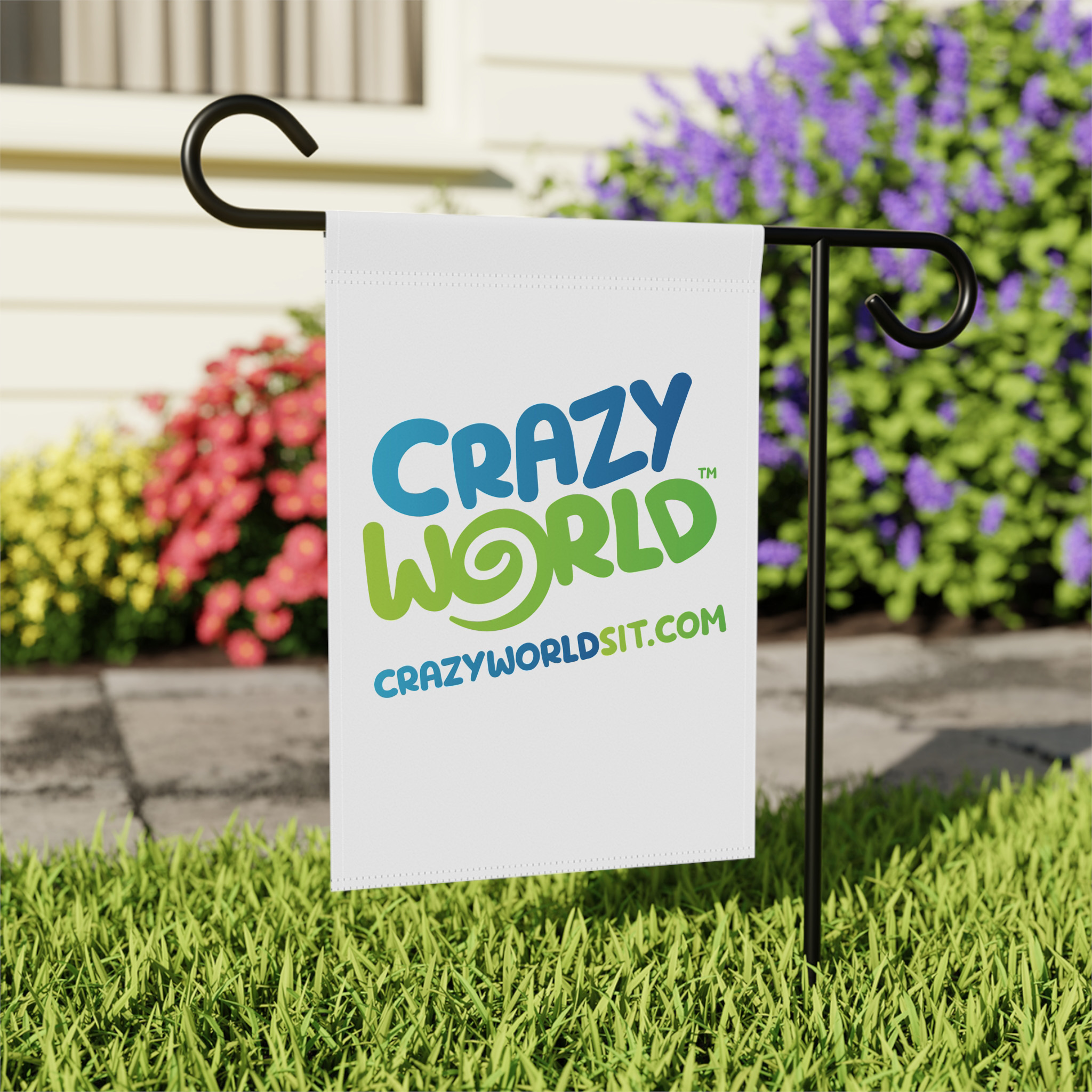 Crazy World Garden Flag product thumbnail image Crazy World Garden Flag product thumbnail image