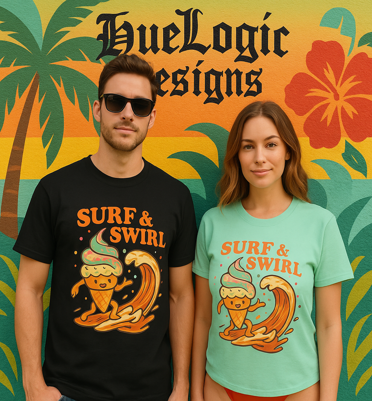 Surf &amp; Swirl Unisex Softstyle T-Shirt - Fun Summer Tee, Ice Cream Lover Gift, Beachwear, Cool Vibes, Casual Style