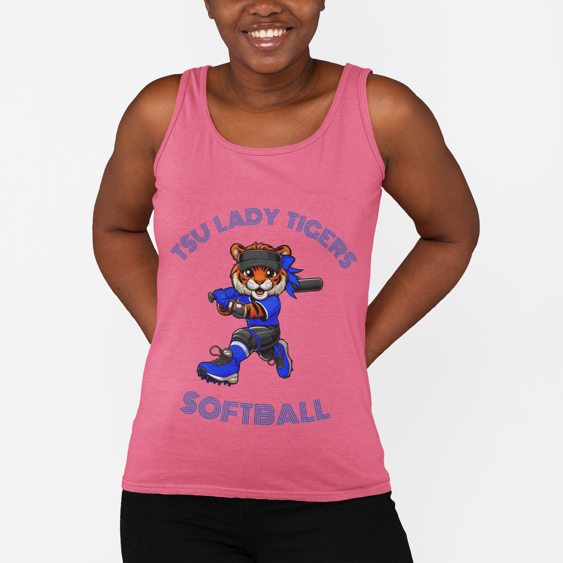 Lady Tigers Softball Animation Racerback Tank - Sporty Women's Tee for Fitness, Beach, Team Events, Gym Wear, Workout Gear product thumbnail image
