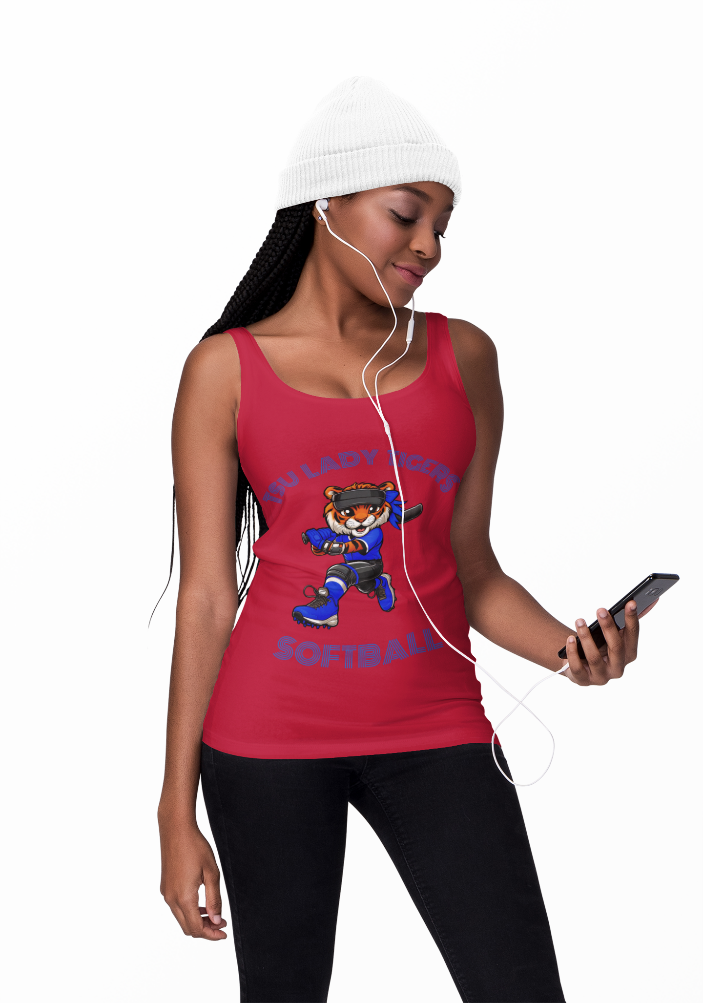 Lady Tigers Softball Animation Racerback Tank - Sporty Women's Tee for Fitness, Beach, Team Events, Gym Wear, Workout Gear product thumbnail image