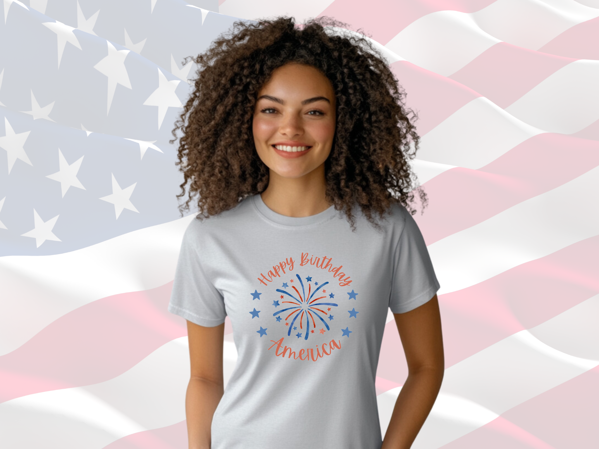 Happy Birthday America 4th of July T-Shirt for Men &amp; Women, Gilden Unisex Softstyle Short Sleeve Patriotic Tee