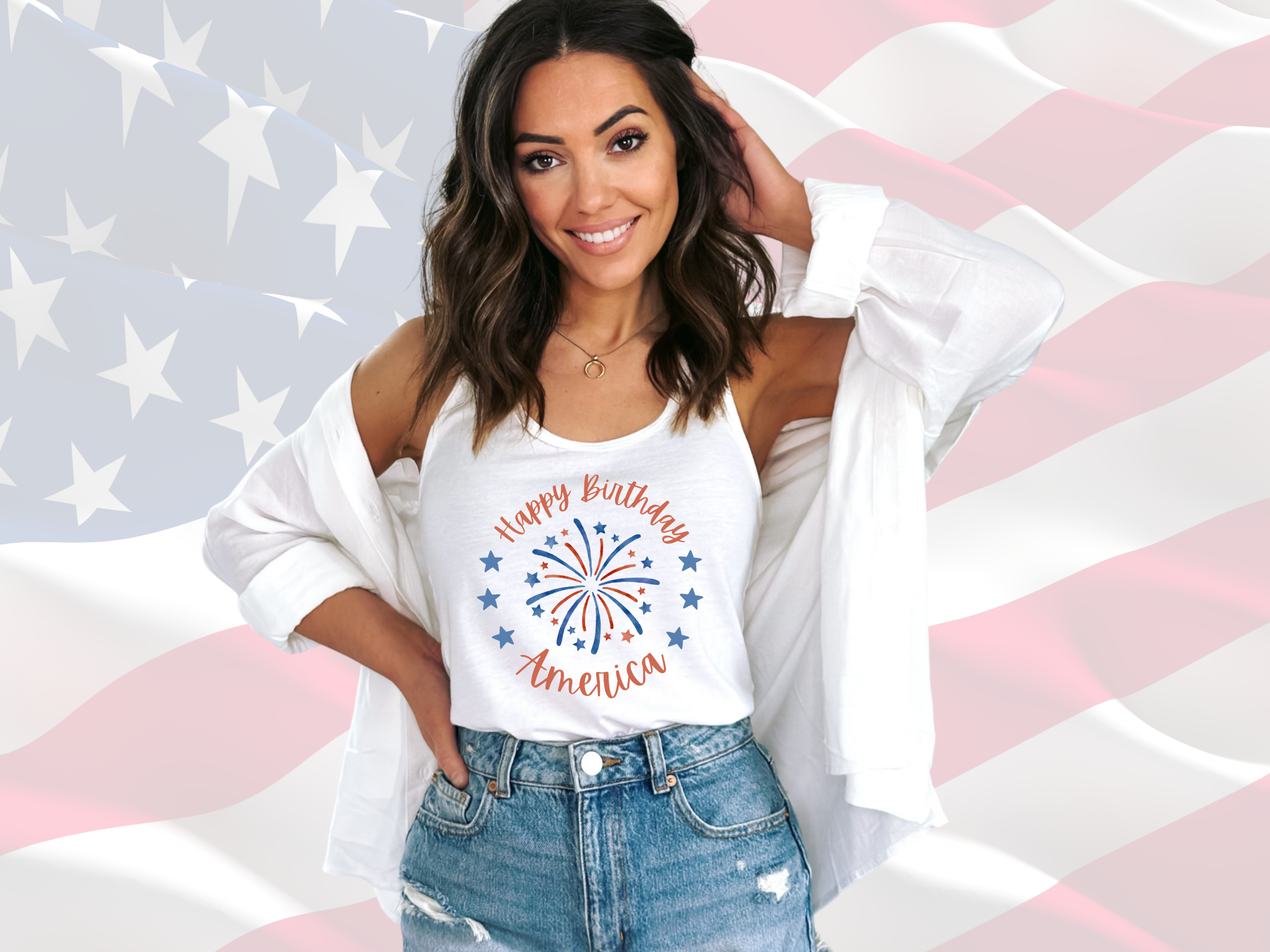 Happy Birthday America 4th of July Tank, Next Level 1533 Women's Racerback Tank Top, Patriotic Tank Top