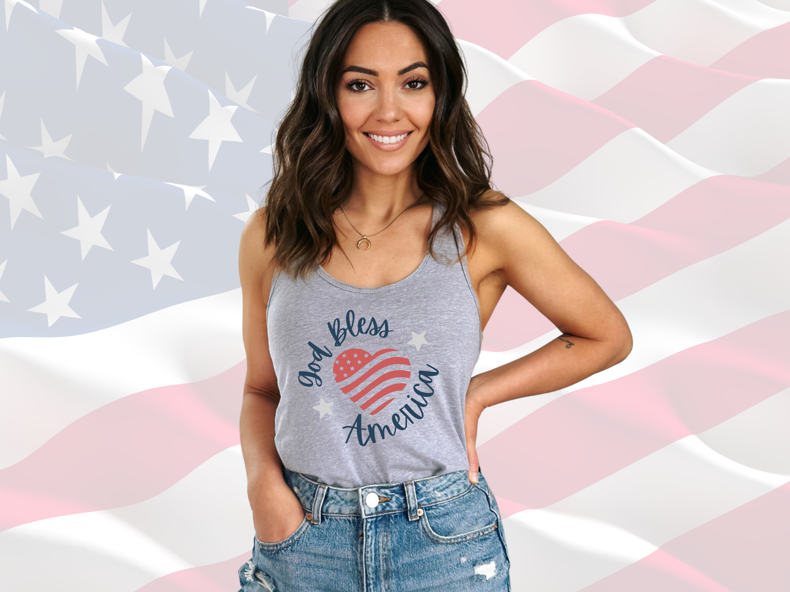 God Bless America Patriotic Tank, Next Level 1533 Women's Racerback Tank Top product thumbnail image