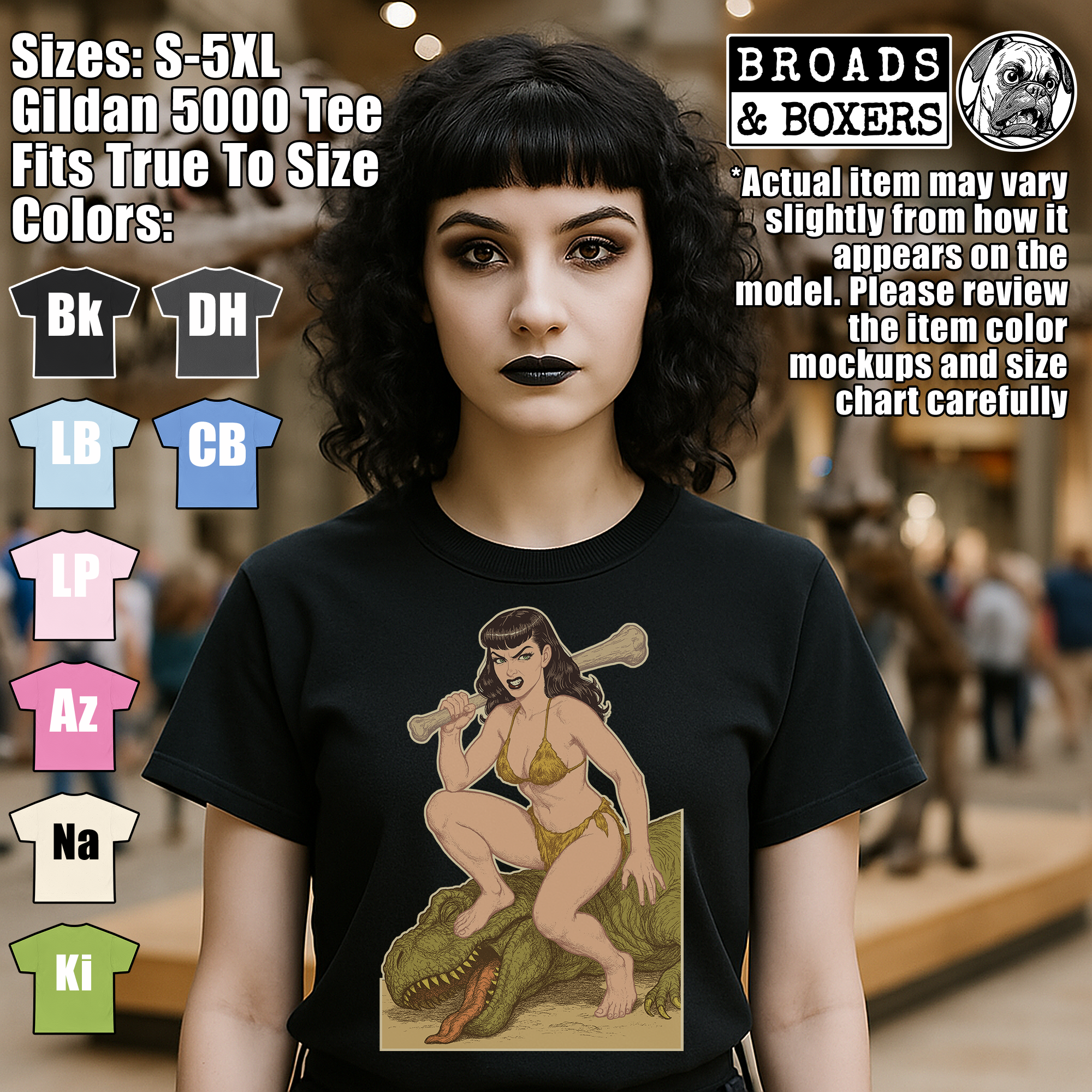 Barbarian Queen Defeats A T-Rex | Pin-Up Graphic Tee | Retro Burlesque Warrior T-Shirt | Feminist Alt Streetwear | Tattoo-Inspired Fashion product thumbnail image