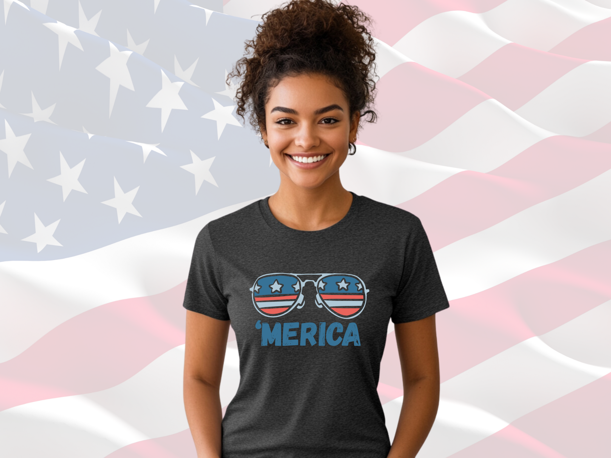 'Merica Sunglasses Patriotic T-Shirt for Men &amp; Women, Gilden Unisex Softstyle Short Sleeve Tee