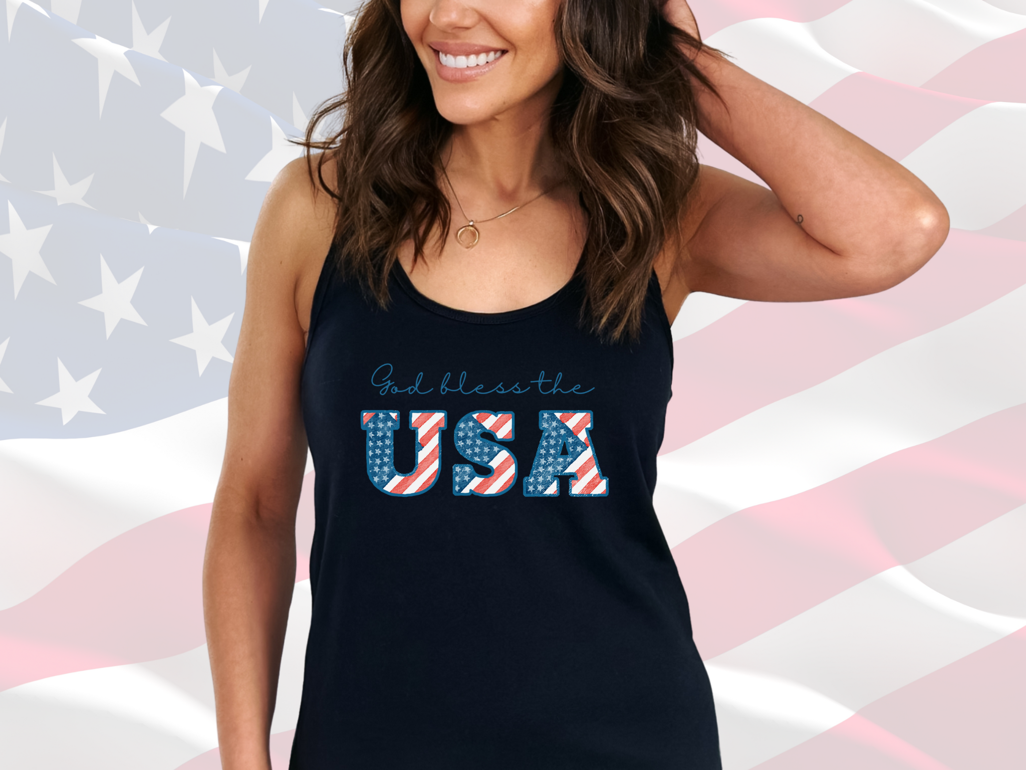 God Bless the USA Patriotic Tank, Next Level 1533 Women's Racerback Tank Top product thumbnail image