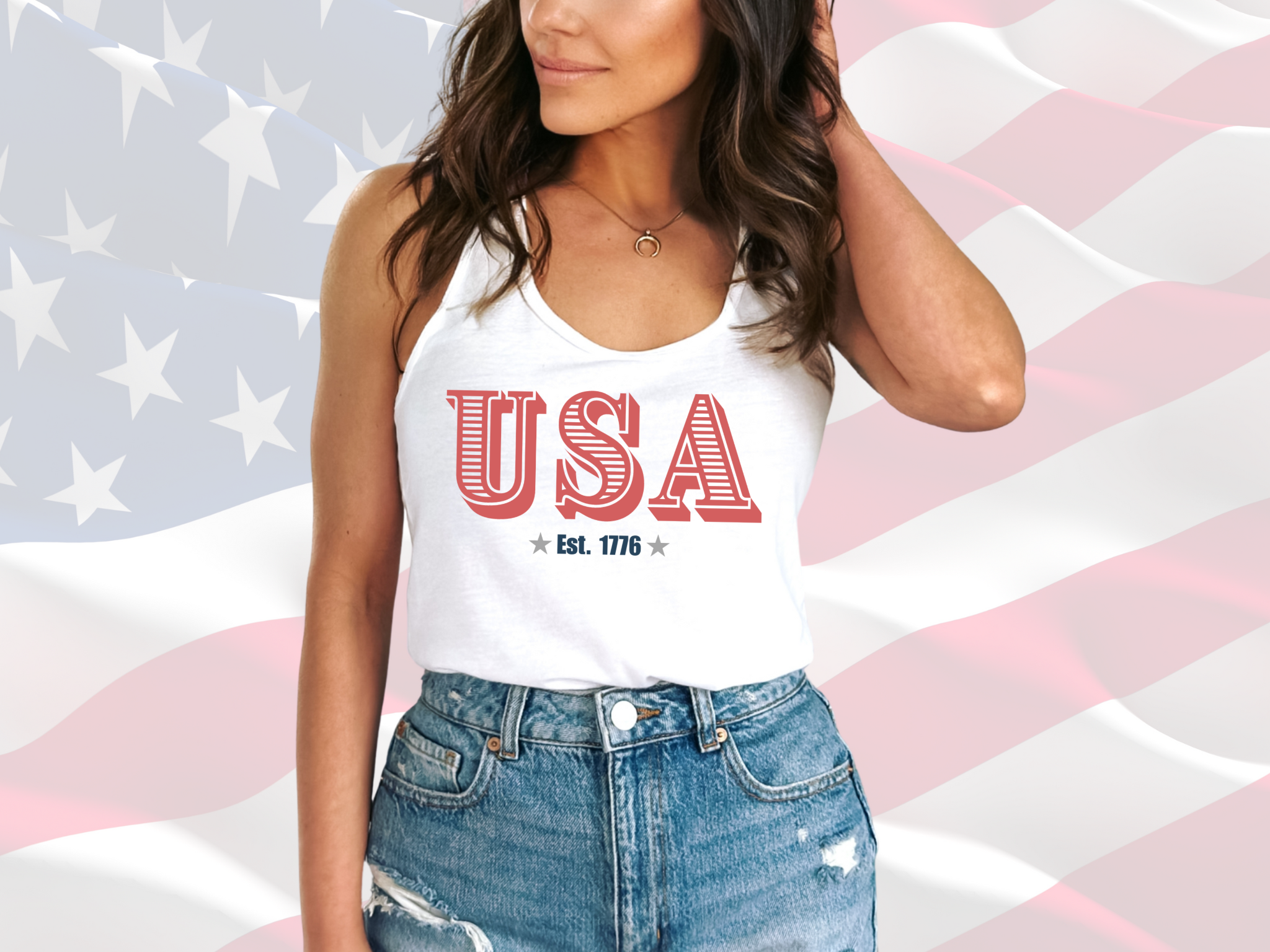 USA Est. 1776 Patriotic Tank, Next Level 1533 Women's Racerback Tank Top product thumbnail image