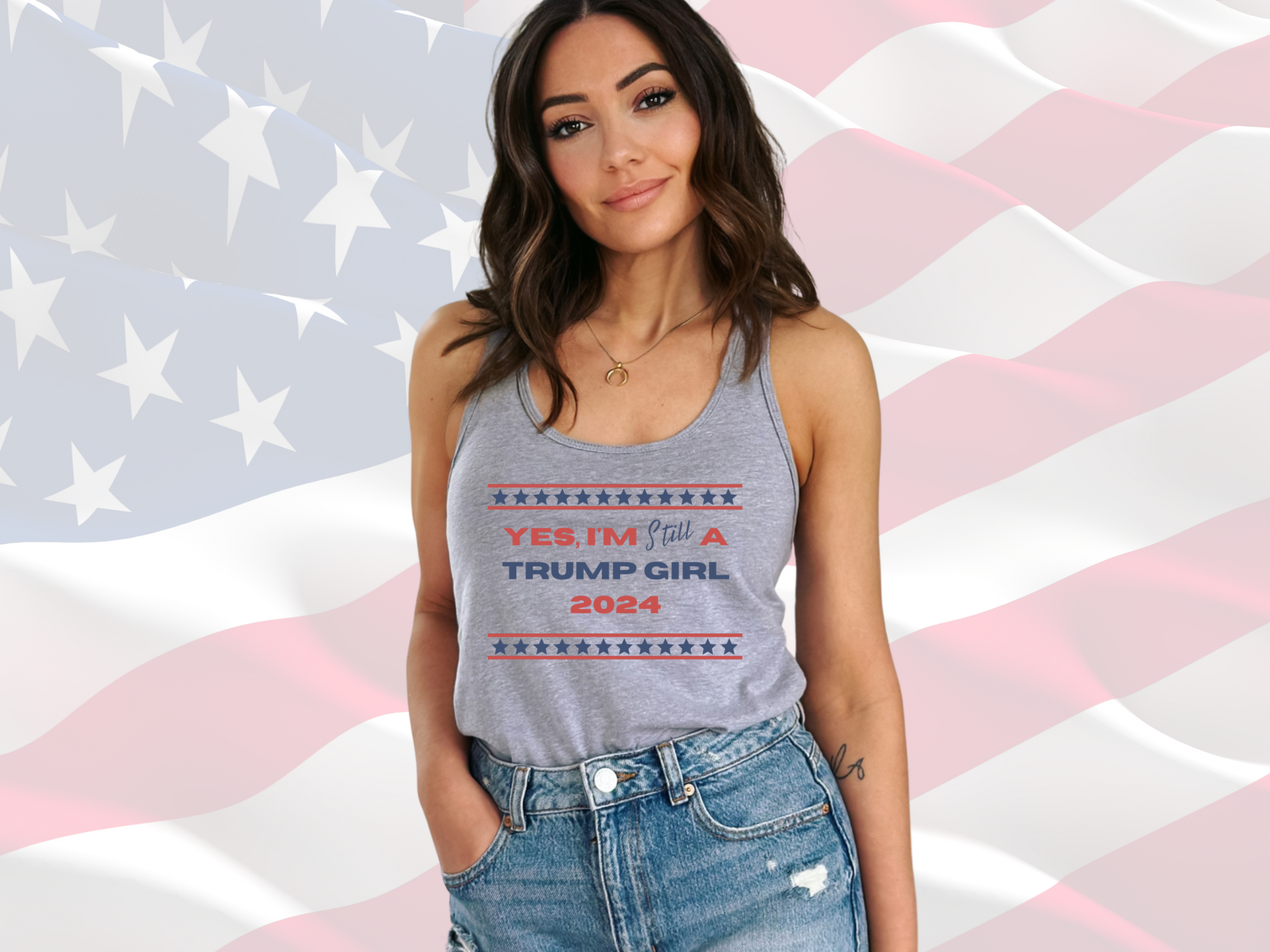 Yes I'm Still a Trump Girl Patriotic Tank, Next Level 1533 Women's Racerback Tank Top