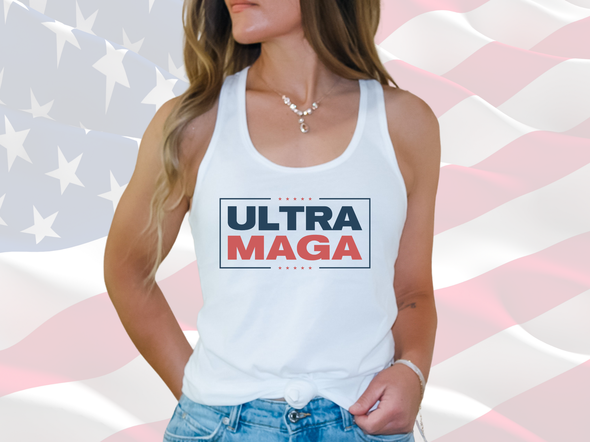 Ultra MAGA Patriotic Tank, Next Level 1533 Women's Racerback Tank Top