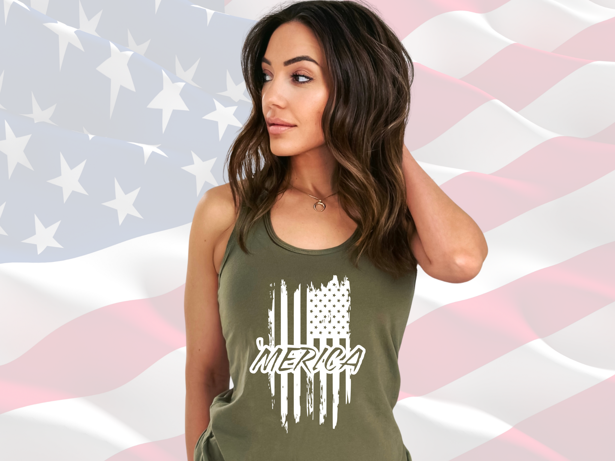 'Merica Distressed Flag Patriotic Tank, Next Level 1533 Women's Racerback Tank Top, American Flag product thumbnail image