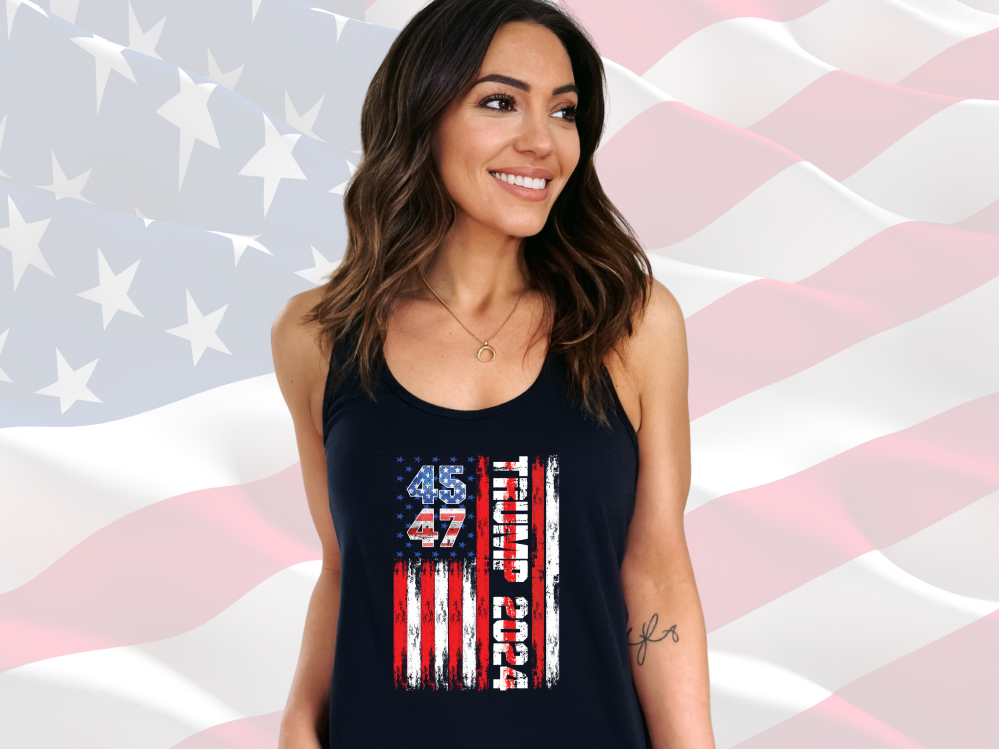 Trump 45 47 Patriotic Tank, Next Level 1533 Women's Racerback Tank Top, American Flag Tank