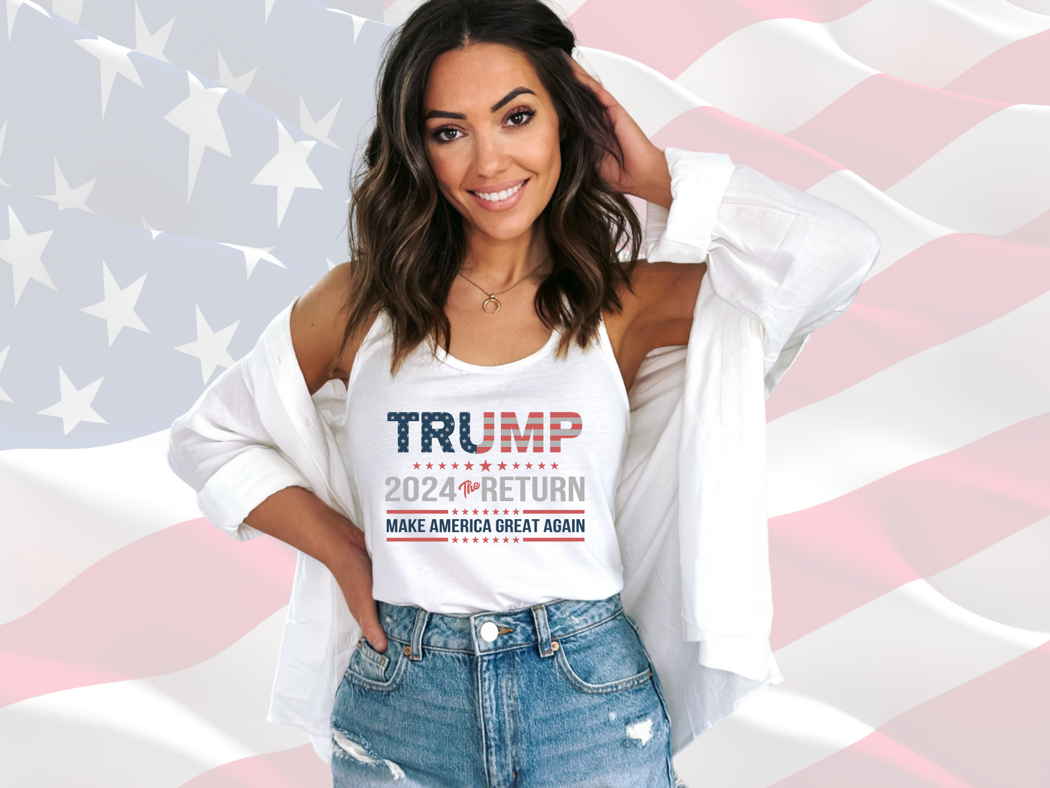 Trump the Return Patriotic Tank, Next Level 1533 Women's Racerback Tank Top