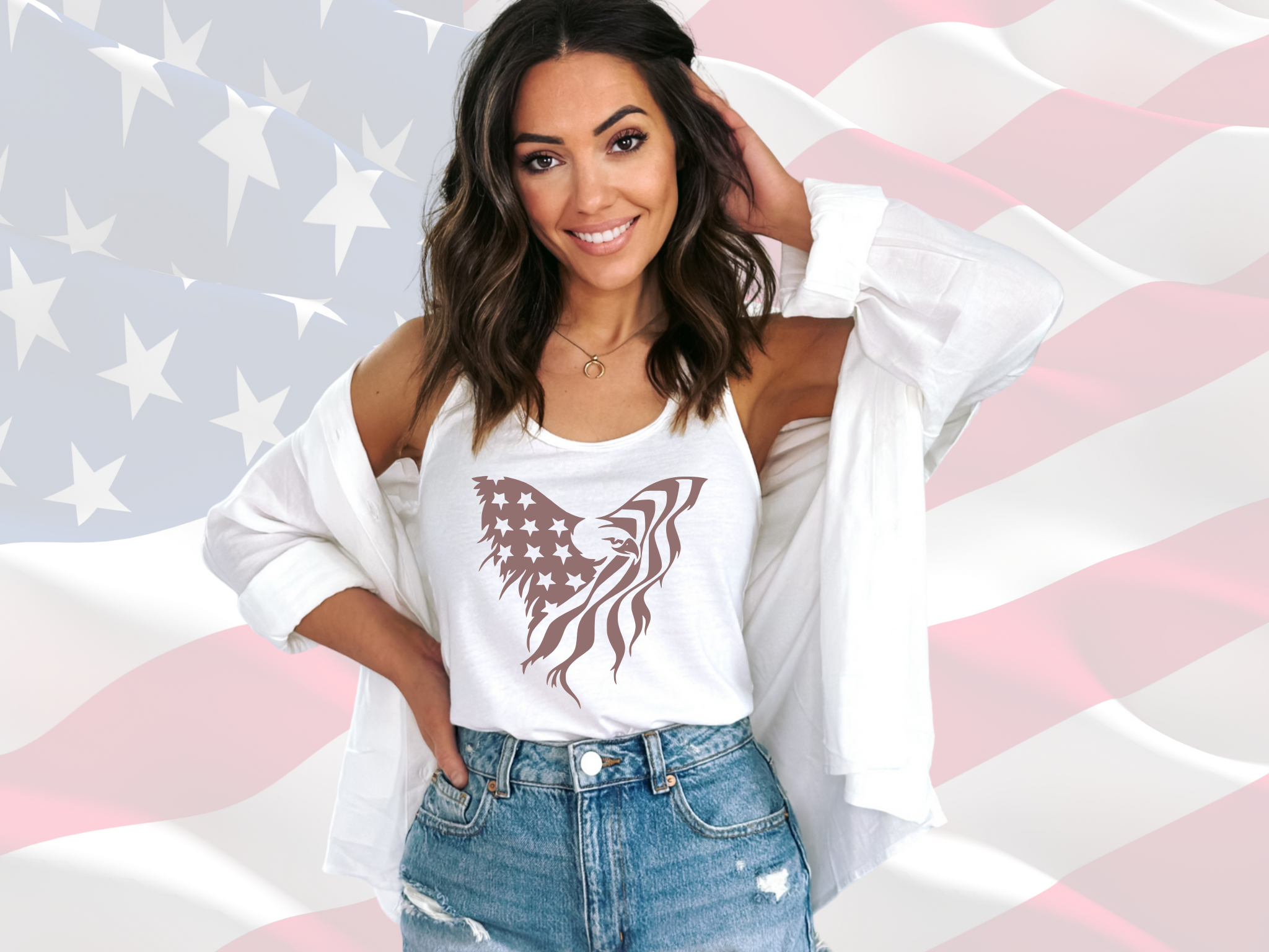 Eagle Distressed Flag Next Level 1533 Women's Racerback Tank Top, Patriotic Tank Top