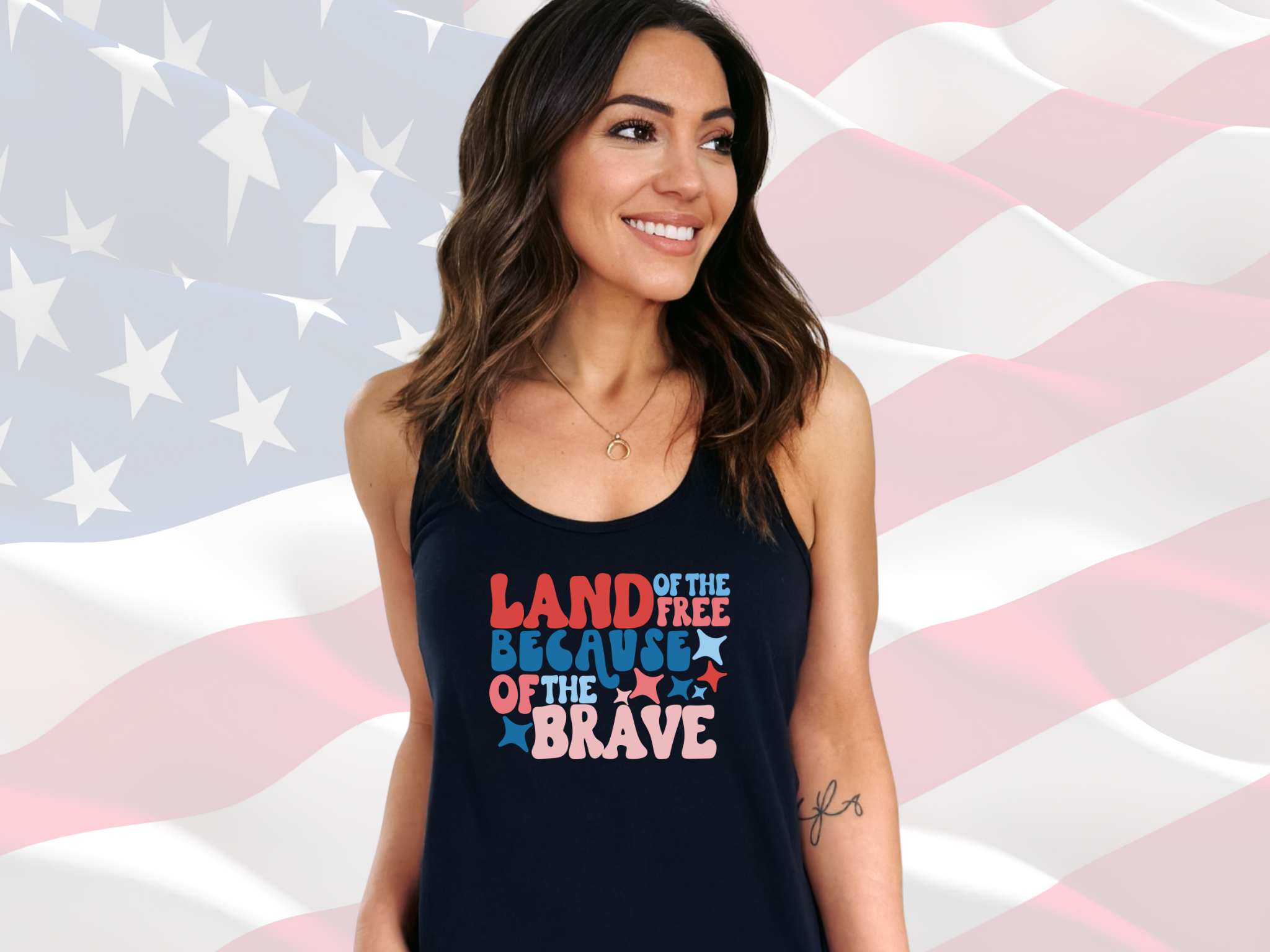 Land of the Free Because of the Brave Patriotic Tank, Next Level 1533 Women's Racerback Tank Top product thumbnail image