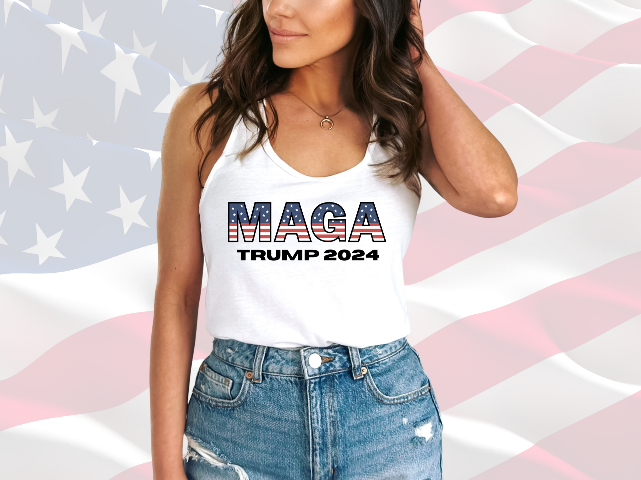 MAGA Trump 2024 Patriotic Tank, Next Level 1533 Women's Racerback Tank Top product thumbnail image