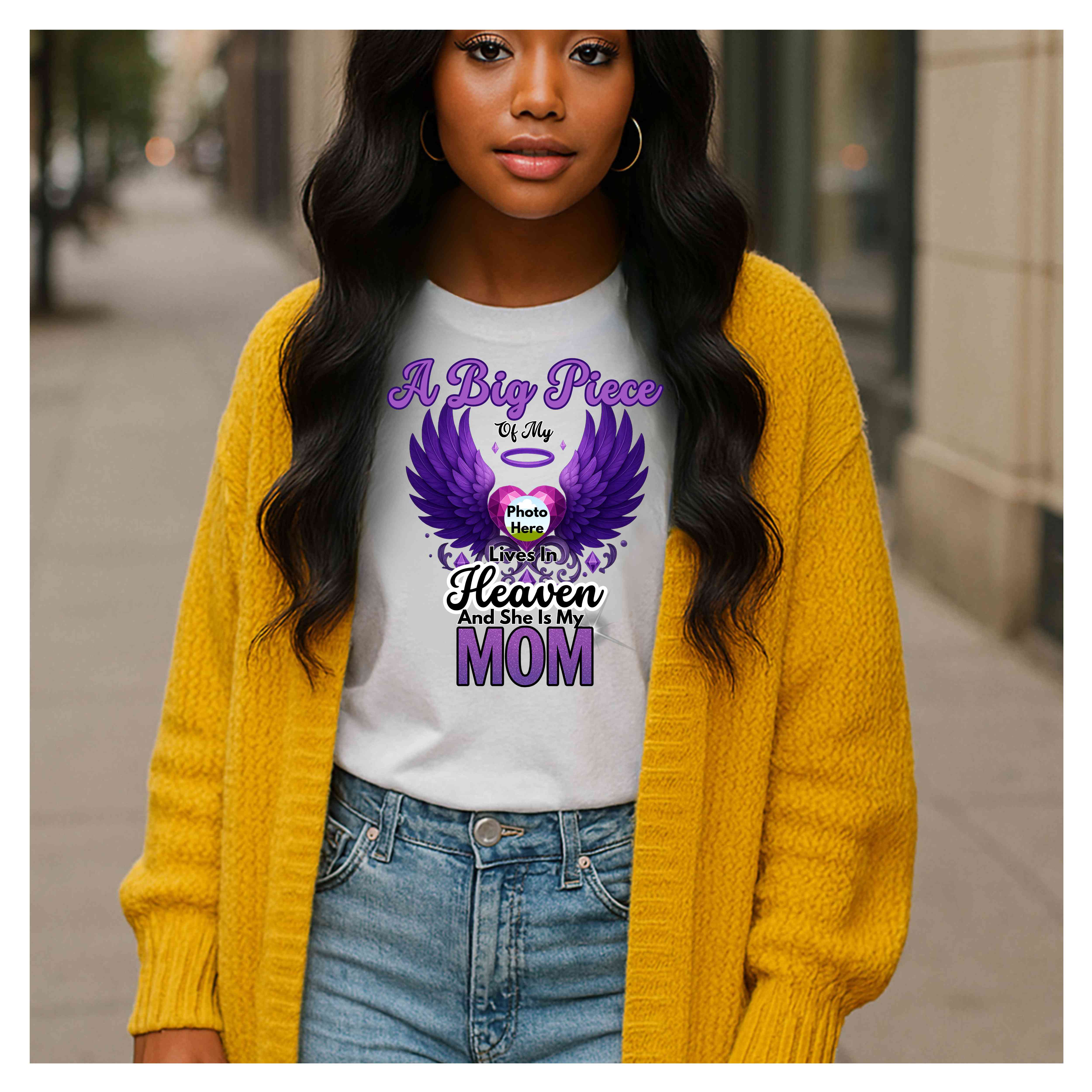 Customizable A Big Piece of My Heart Lives In Heaven -  Unisex Memorial T-Shirt for Mom