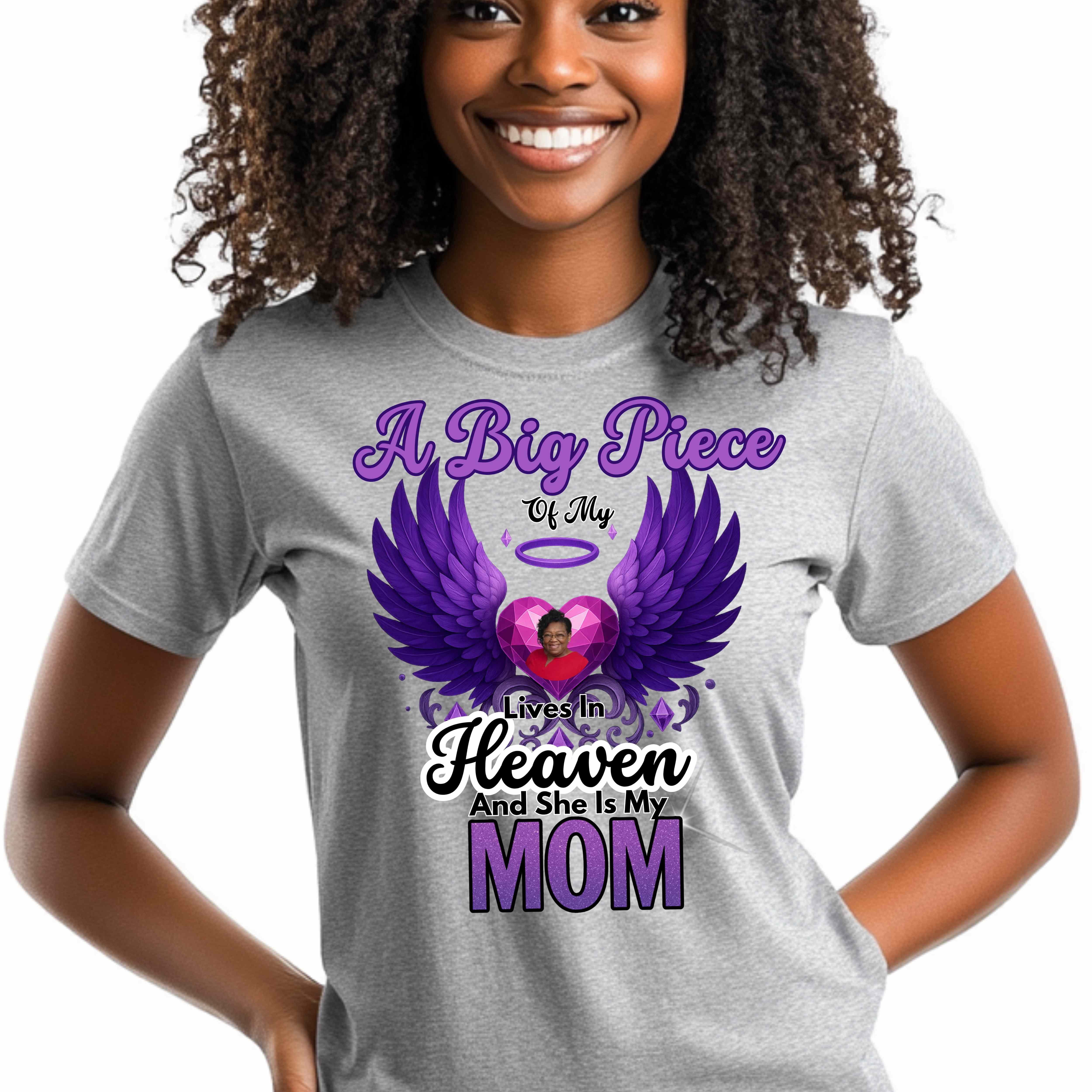 Customizable A Big Piece of My Heart Lives In Heaven -  Unisex Memorial T-Shirt for Mom product thumbnail image