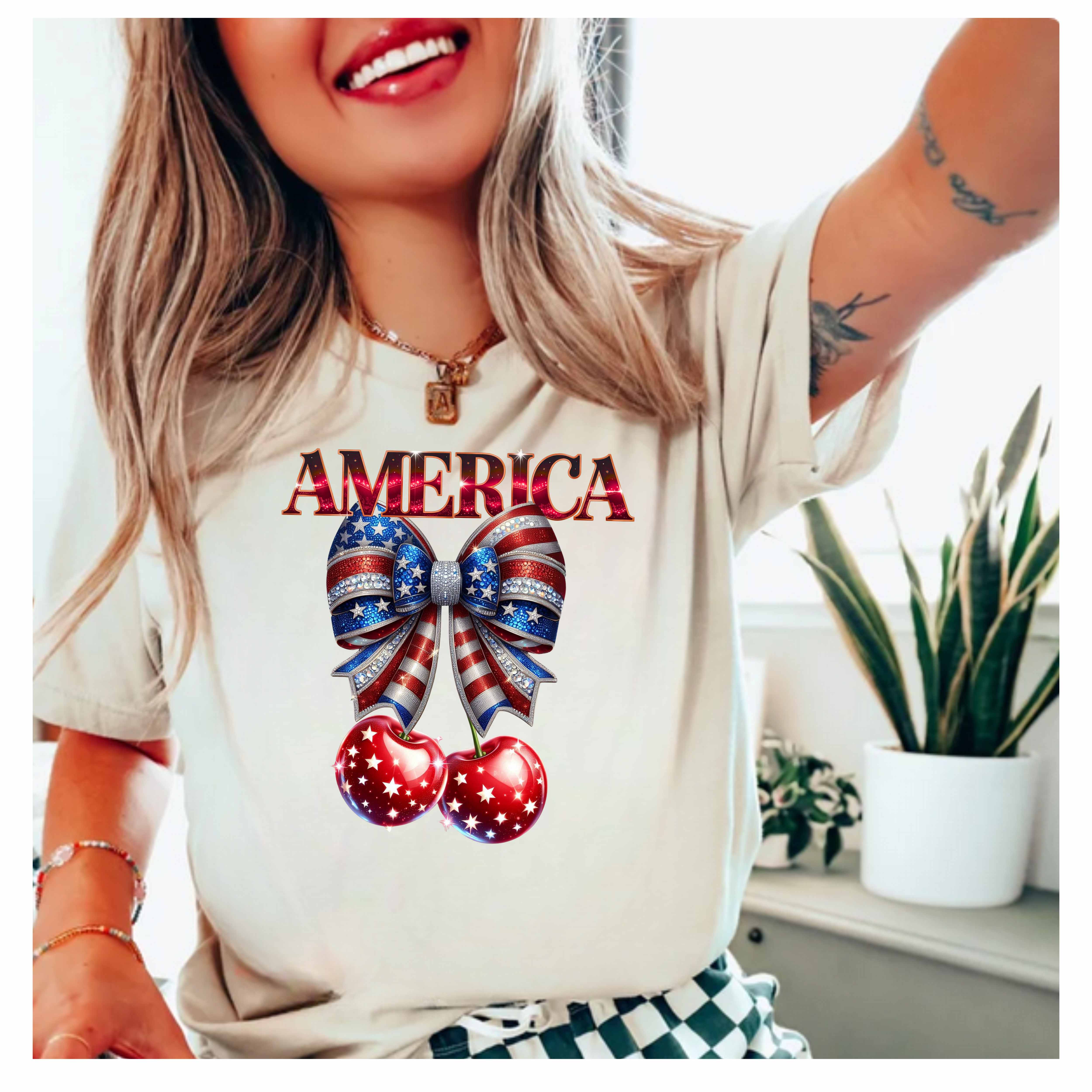 Patriotic Unisex Heavy Cotton Tee - America Bow Design