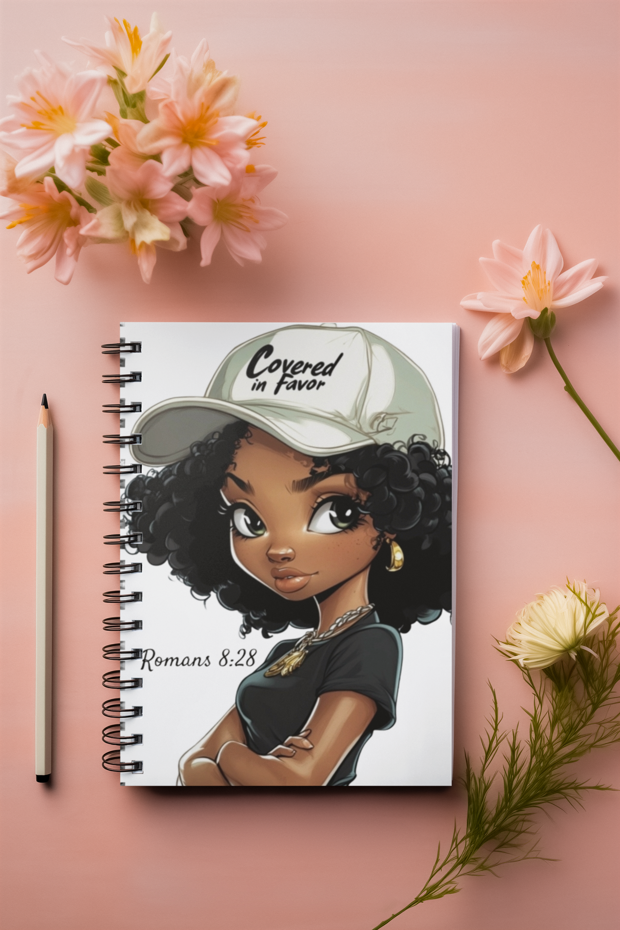 Romans 8:28 Hat Spiral Journal wht- Ruled Line
