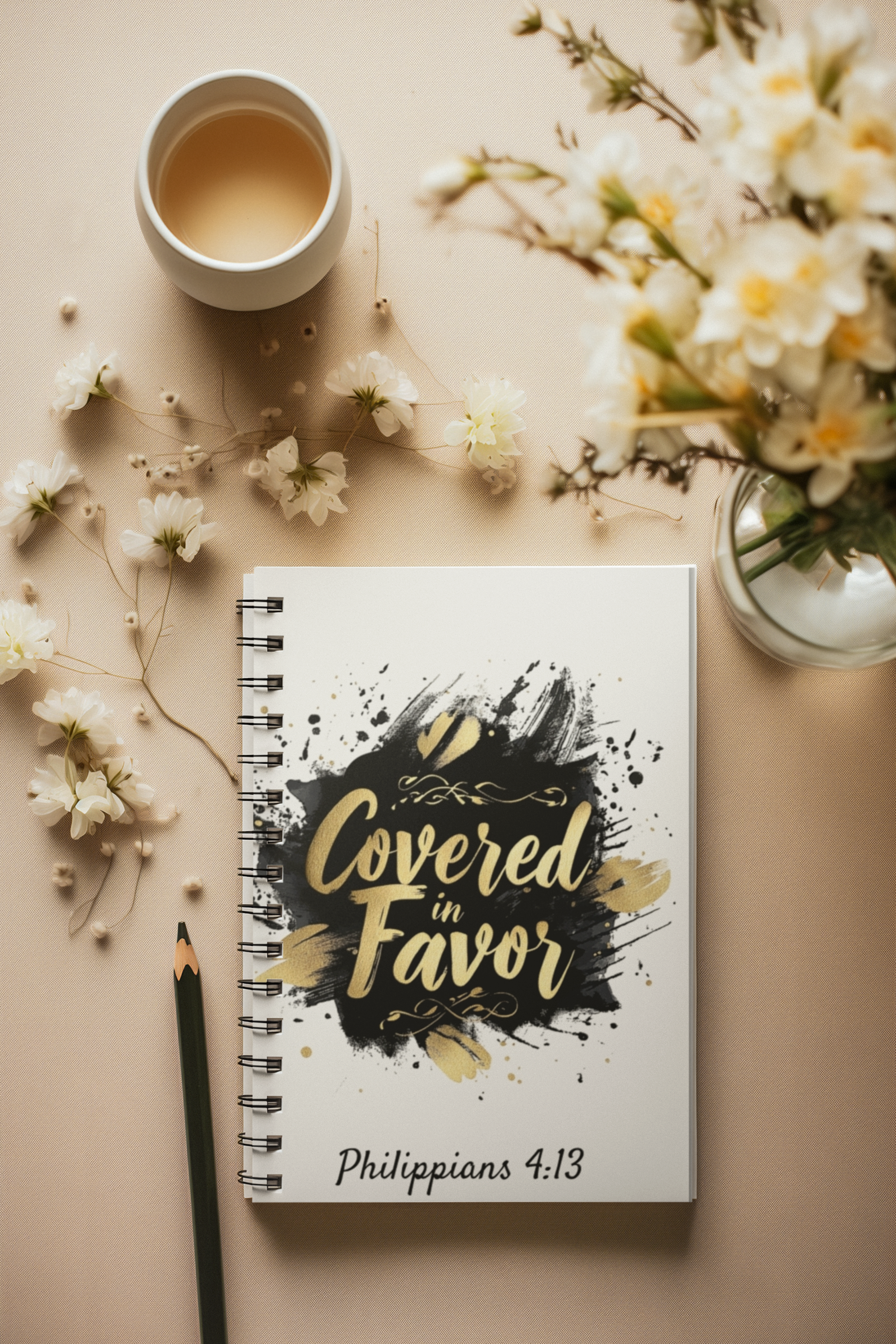 Covered in Favor white Spiral Journal - Ruled Line