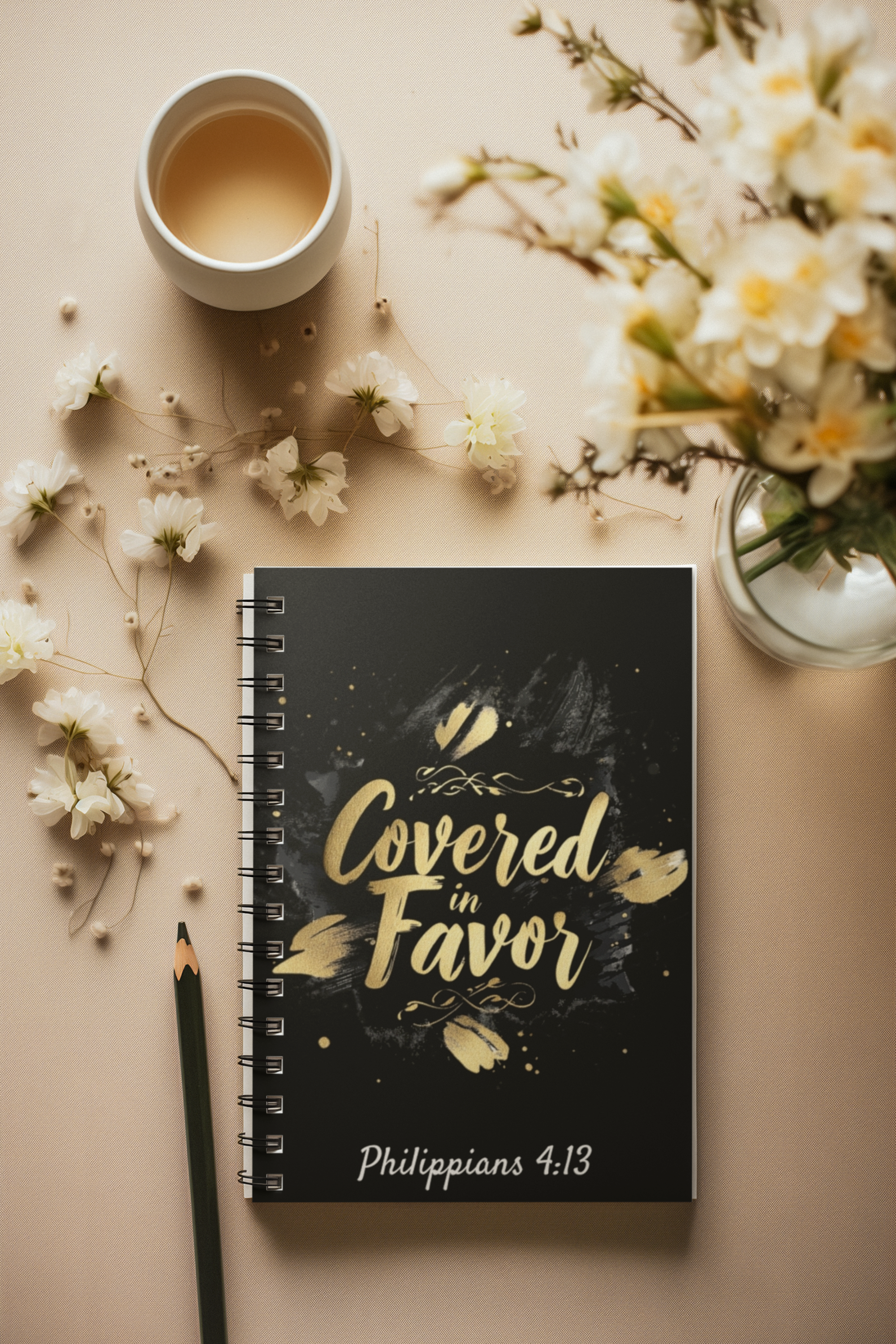 Covered in Favor black Spiral Journal - Ruled Line
