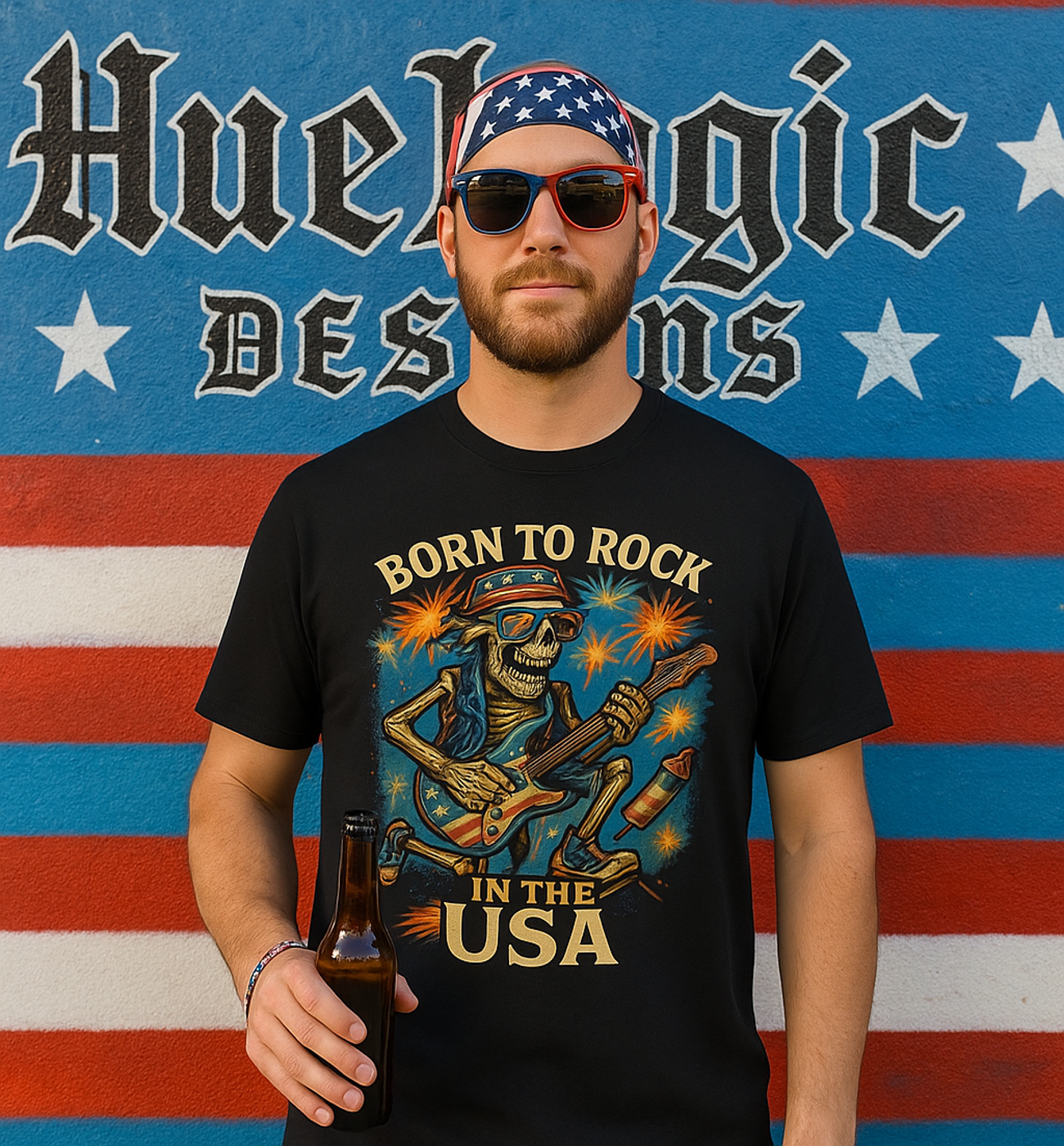 Born to Rock in the USA Skeleton Guitar Patriotic 4th of July T-Shirt product thumbnail image