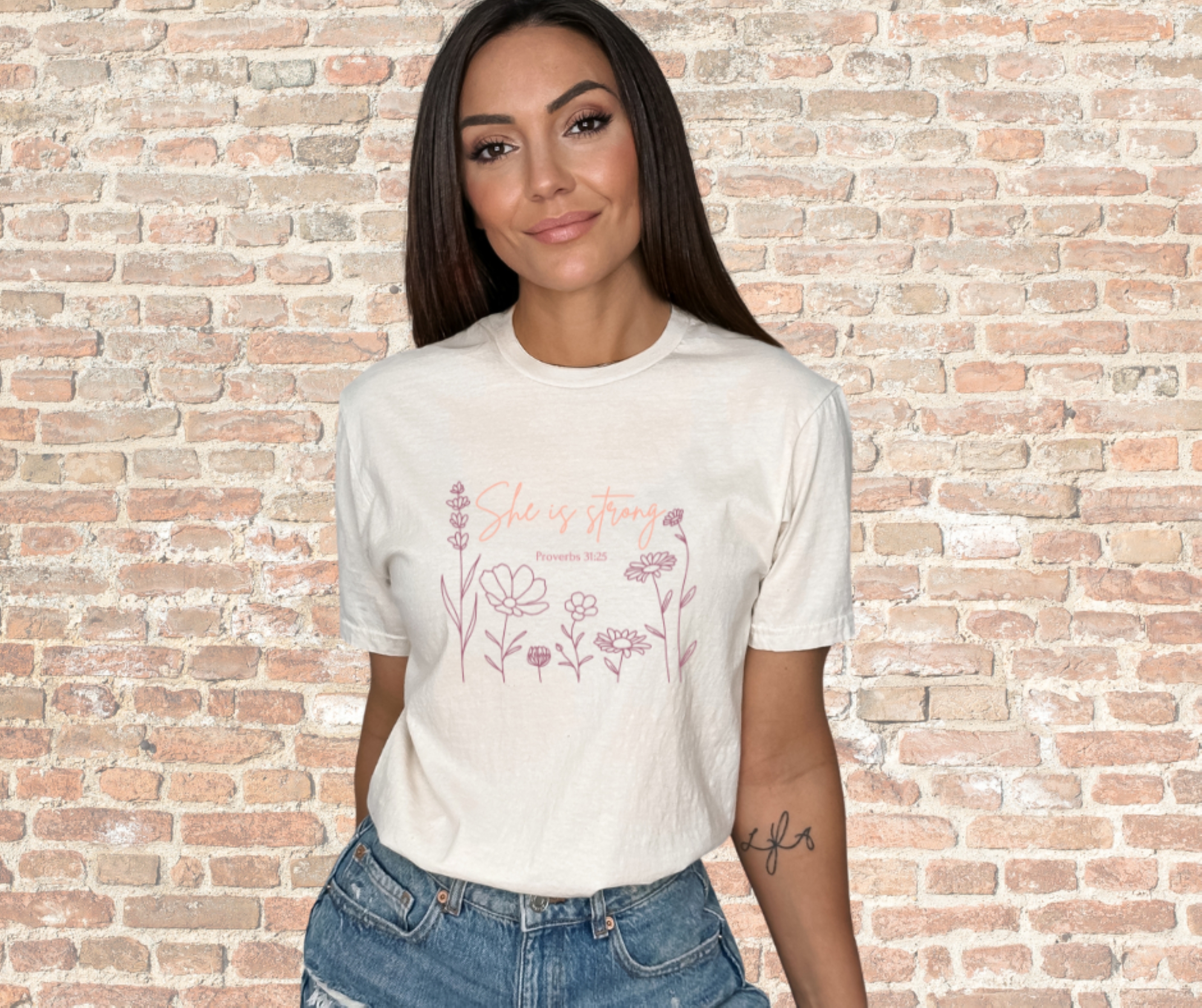She is Strong Proverbs 31:25 Shirt, Gilden Unisex Softstyle Short Sleeve Christian Tee Shirt product thumbnail image