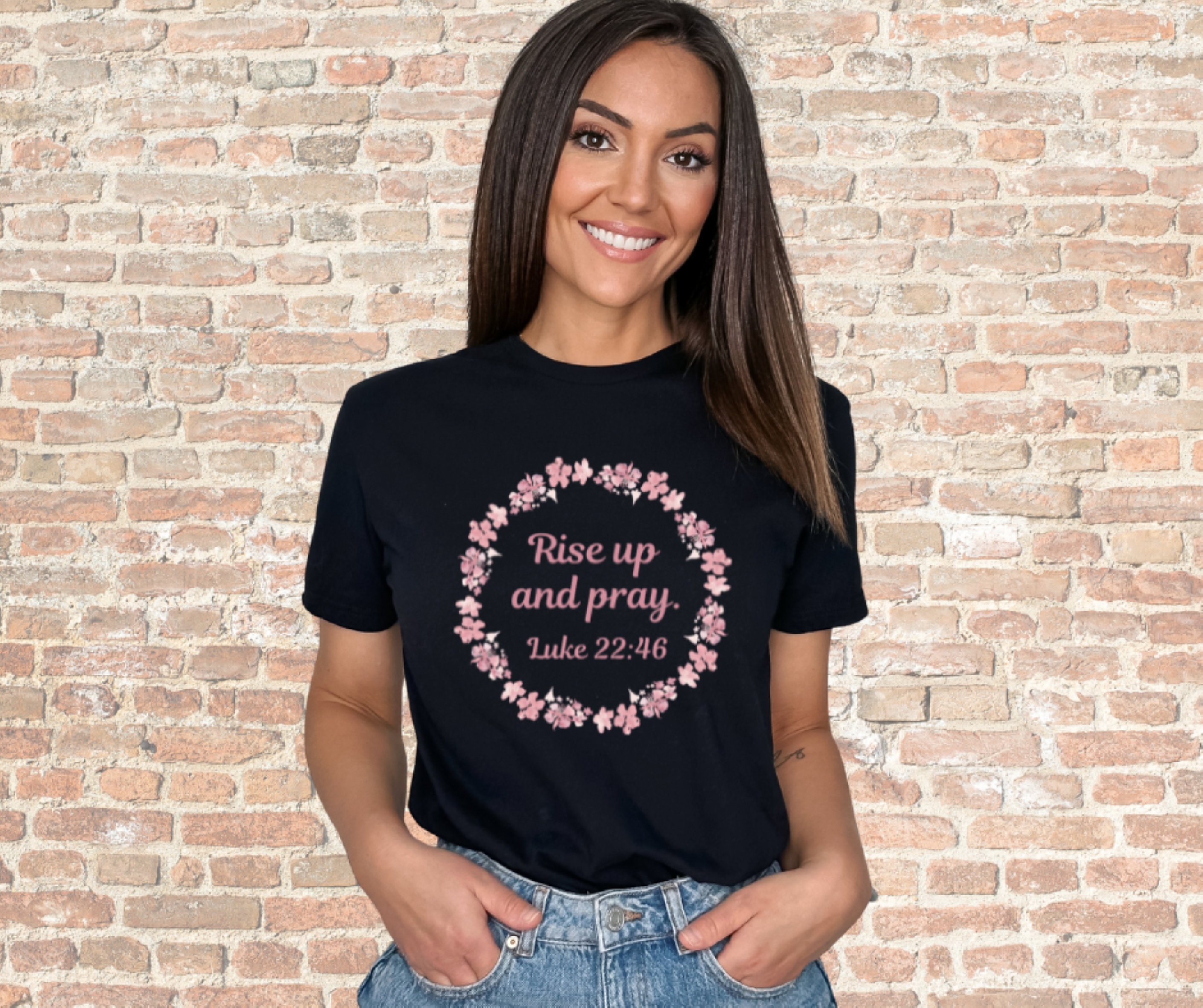 Rise Up and Pray Luke 22:46 Bible Verse Shirt, Gilden Unisex Softstyle Short Sleeve Christian Tee Shirt