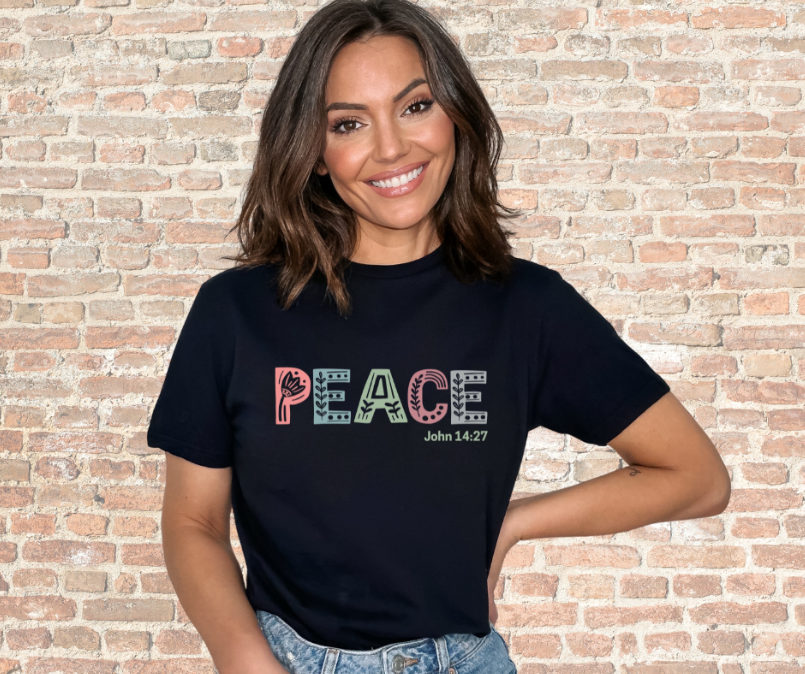 Peace John 14:27 Bible Verse Shirt, Gilden Unisex Softstyle Short Sleeve Christian Tee Shirt product thumbnail image