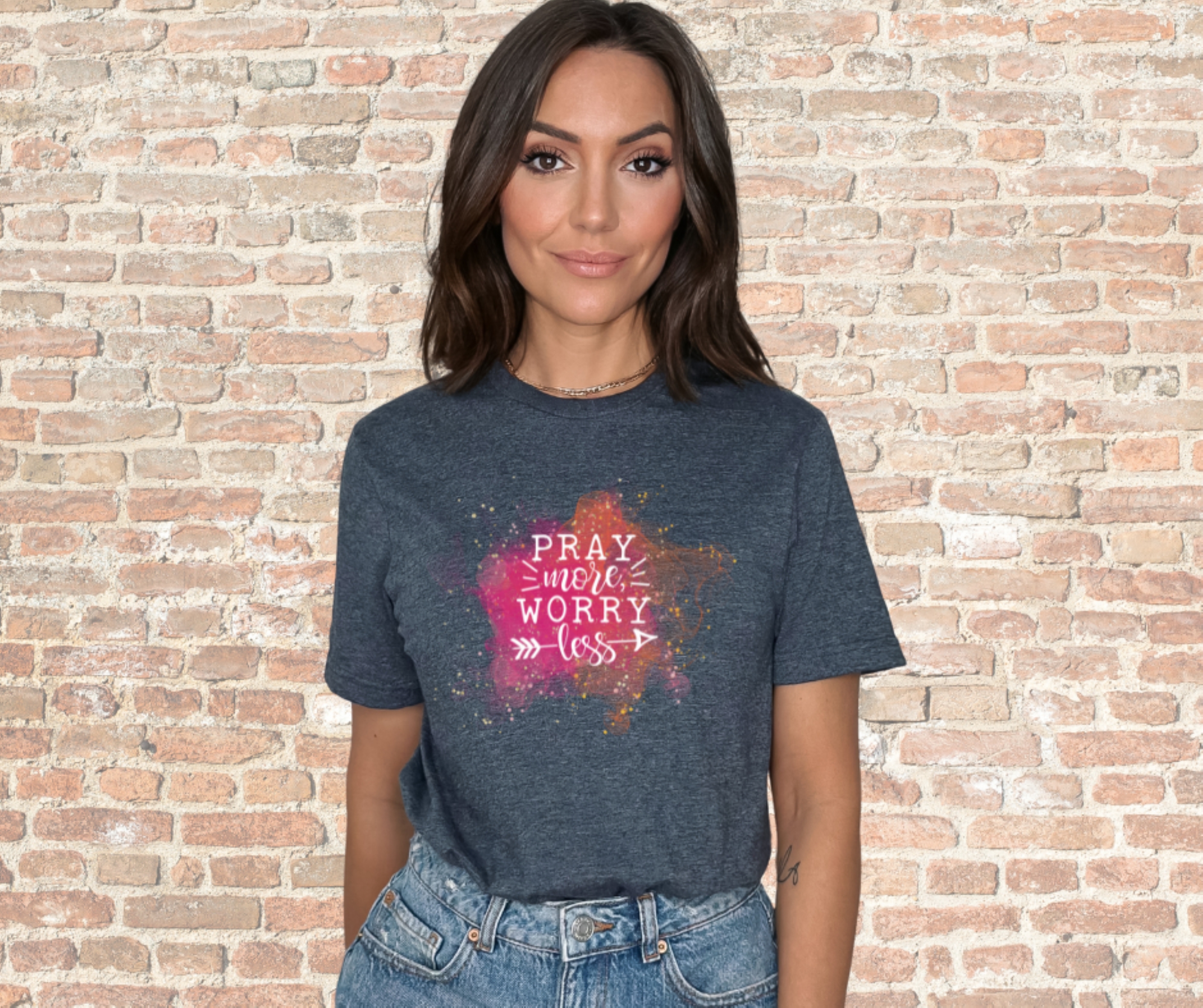 Pray More Worry Less Christian Shirt, Gilden Unisex Softstyle Short Sleeve Christian Tee Shirt