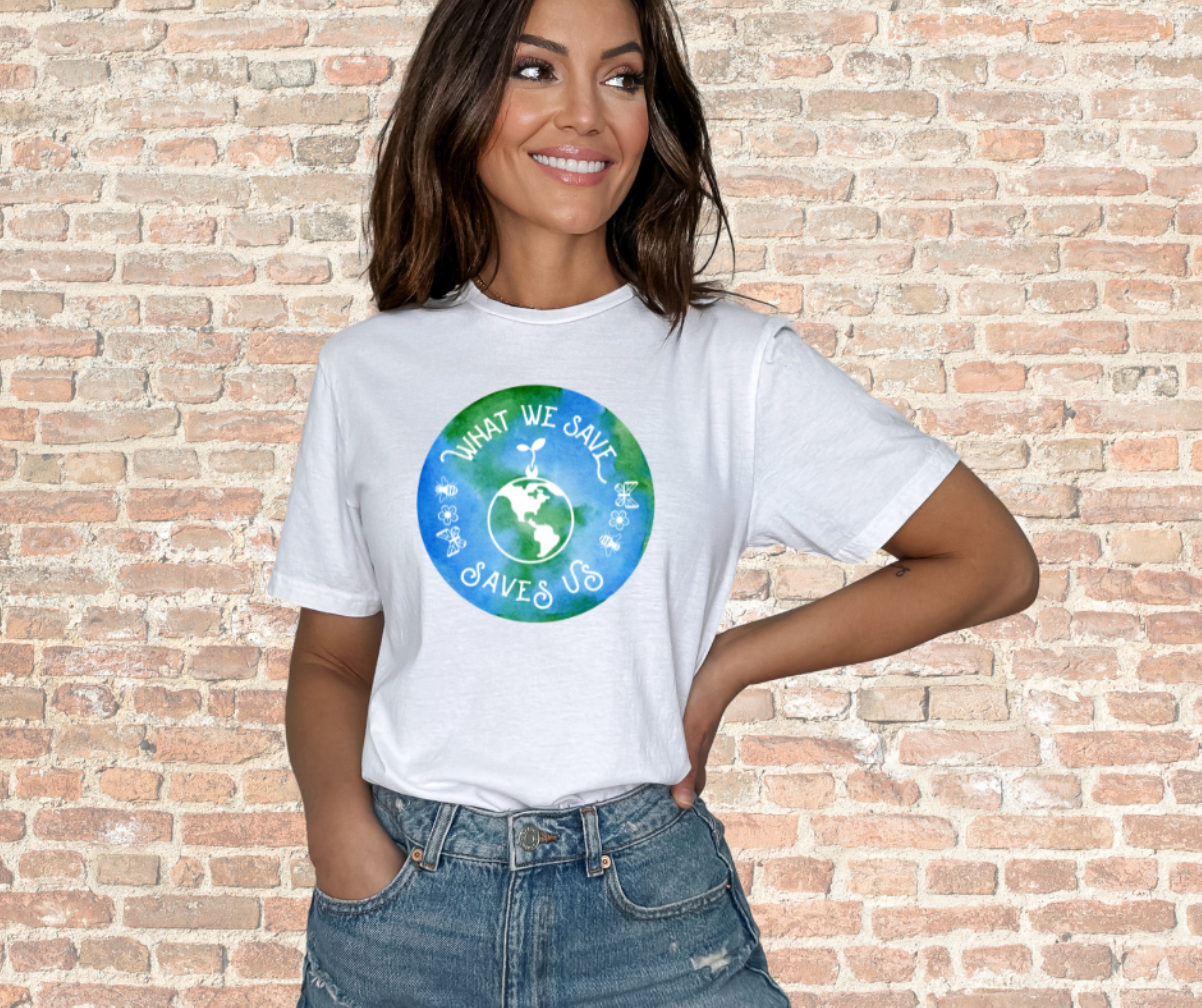 What We Save Saves Us Inspirational T-Shirt, Gilden Unisex Softstyle Short Sleeve Planet Earth Tee Shirt product thumbnail image