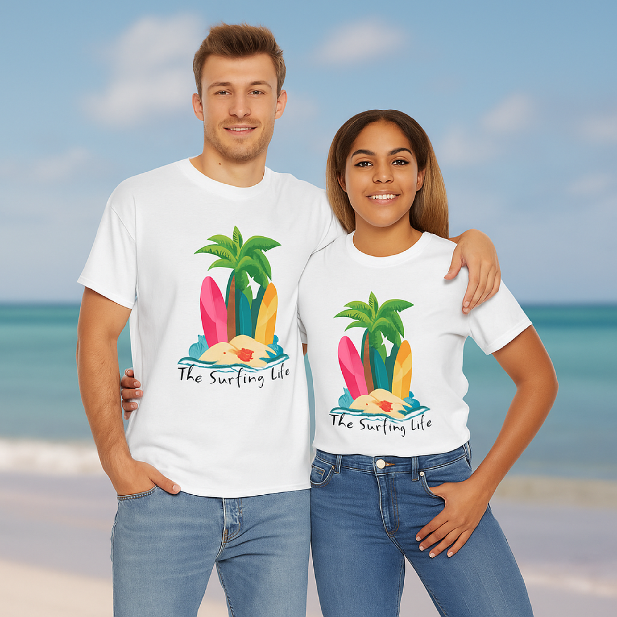 The Surfing Life T-Shirt Beach Vibes Surf Tee Tropical Summer Unisex Shirt Palm Trees Surfboards Graphic Tee product thumbnail image The Surfing Life T-Shirt Beach Vibes Surf Tee Tropical Summer Unisex Shirt Palm Trees Surfboards Graphic Tee product thumbnail image