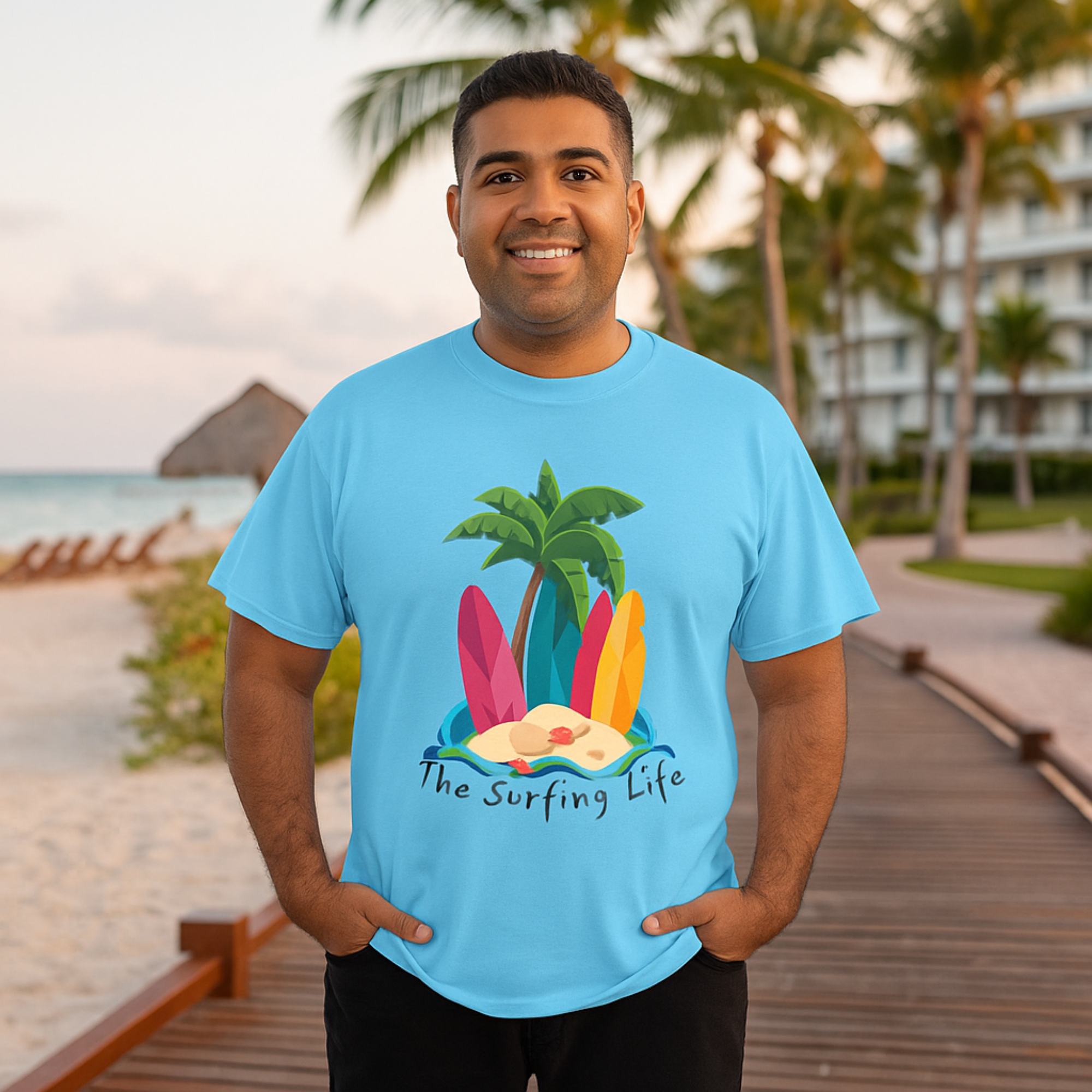 The Surfing Life T-Shirt Beach Vibes Surf Tee Tropical Summer Unisex Shirt Palm Trees Surfboards Graphic Tee product thumbnail image The Surfing Life T-Shirt Beach Vibes Surf Tee Tropical Summer Unisex Shirt Palm Trees Surfboards Graphic Tee product thumbnail image