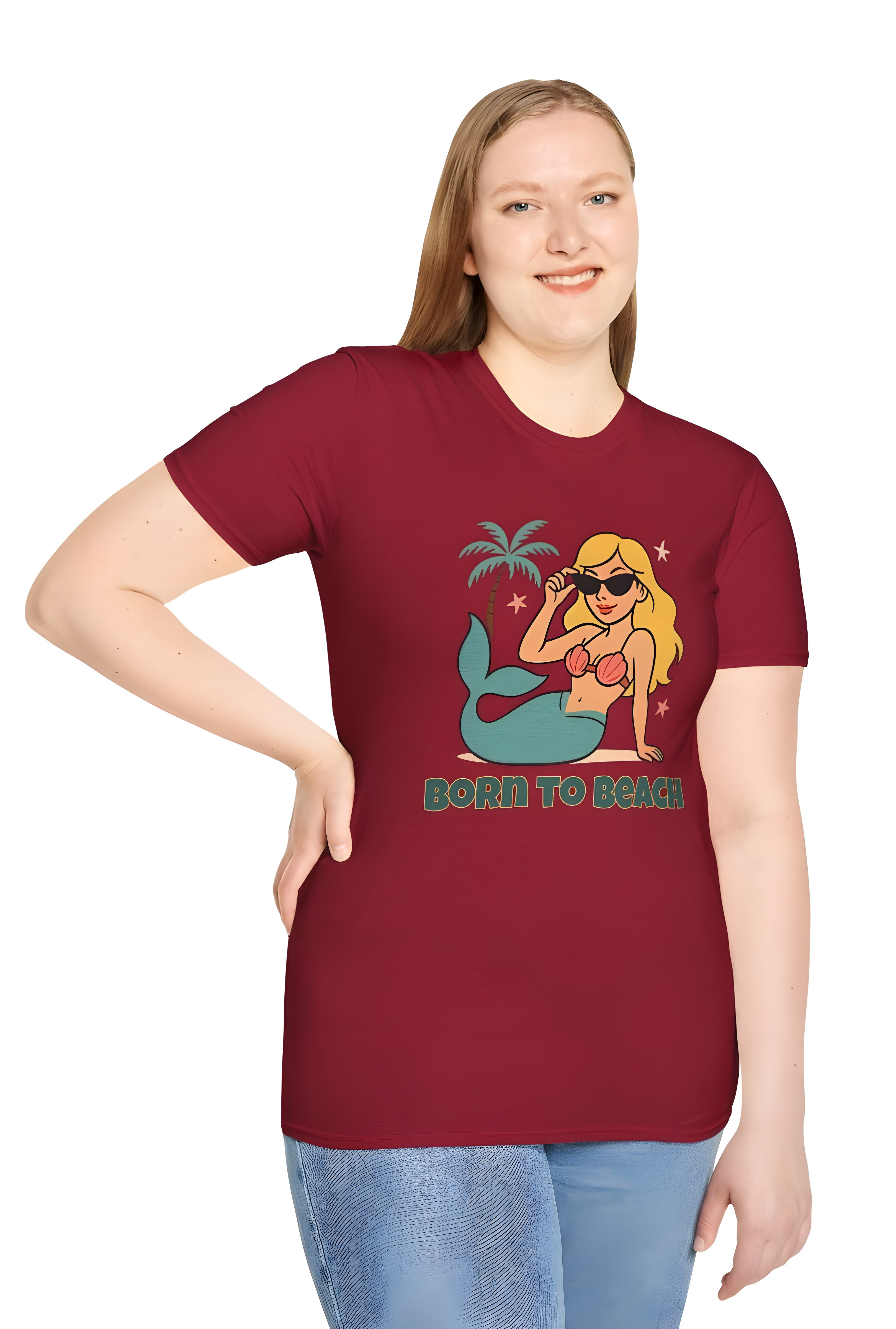 Mermaid Summer T-Shirt - Born to Beach Graphic Tee for Vacation Vibe, Beach Lovers, Summer Parties, Gifts, Casual Wear
